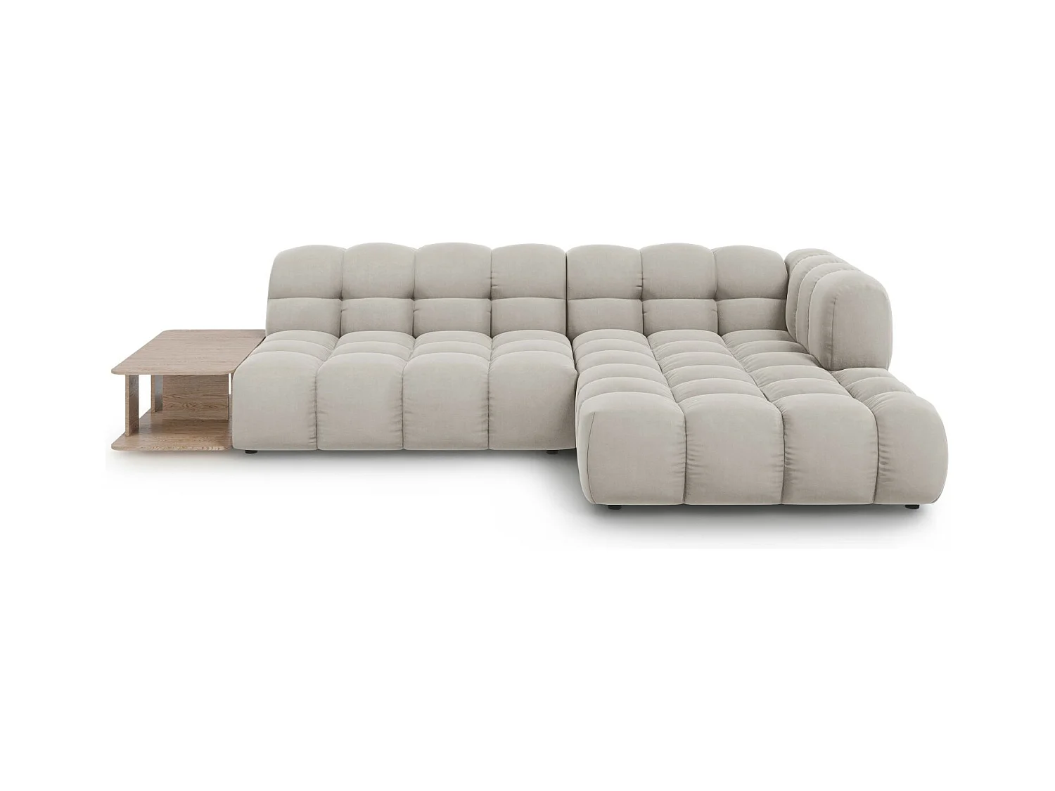 Cosmopolitan Design - Canapé d'angle droit modulable "Sky" 4 places en velours beige clair - 297x162x75cm