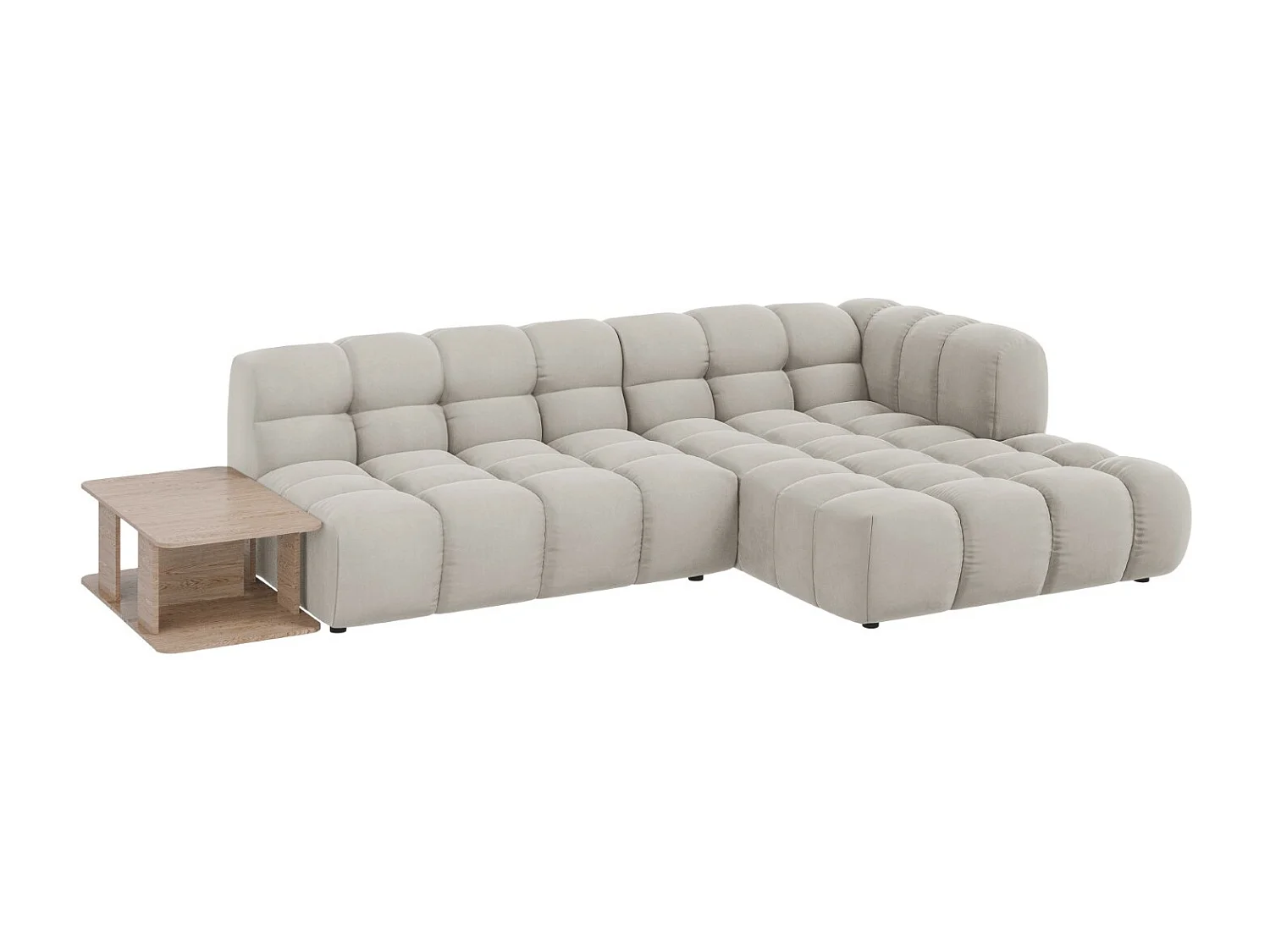 Cosmopolitan Design - Canapé d'angle droit modulable "Sky" 4 places en velours beige clair - 297x162x75cm