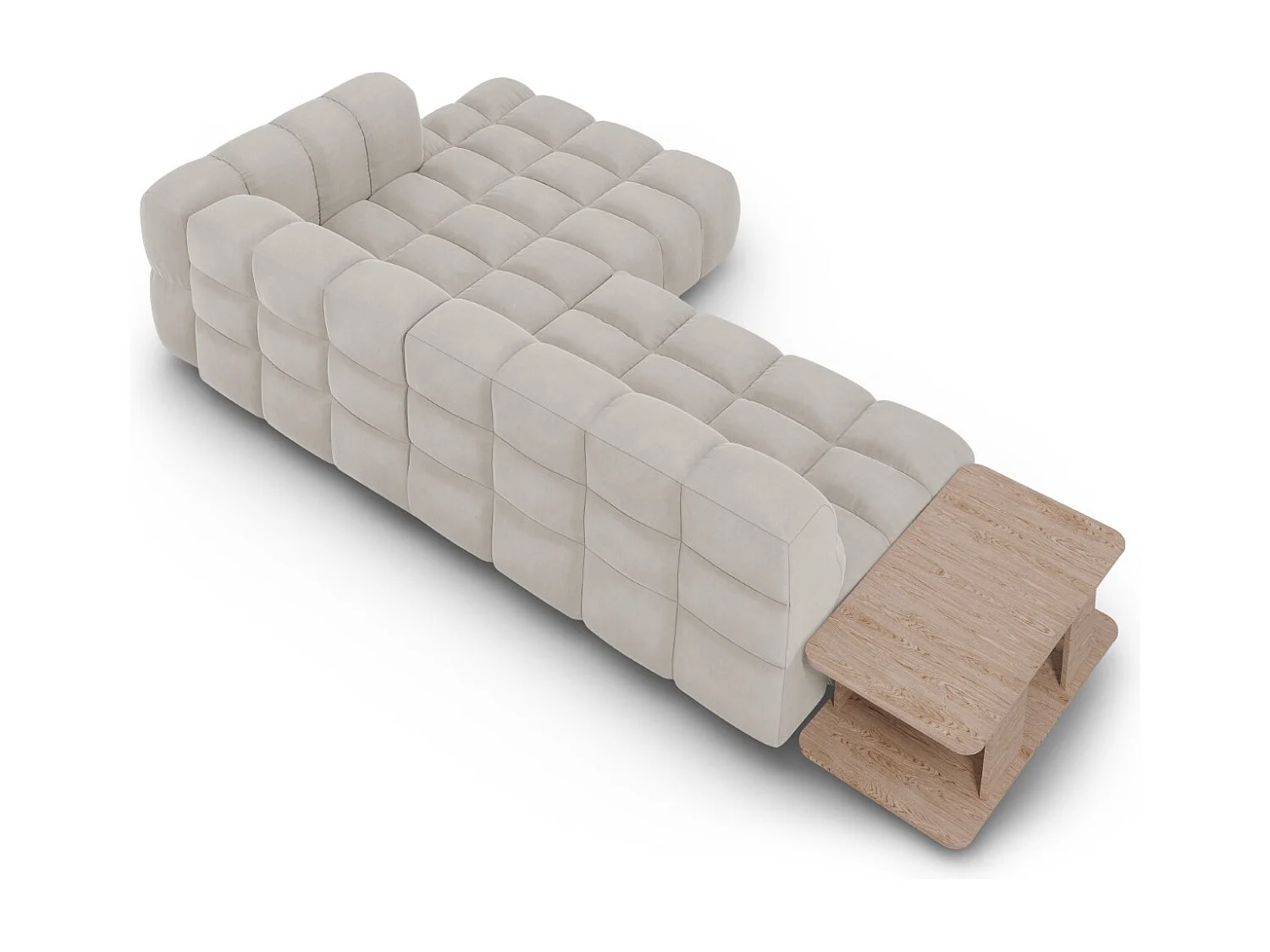 Cosmopolitan Design - Canapé d'angle droit modulable "Sky" 4 places en velours beige clair - 297x162x75cm