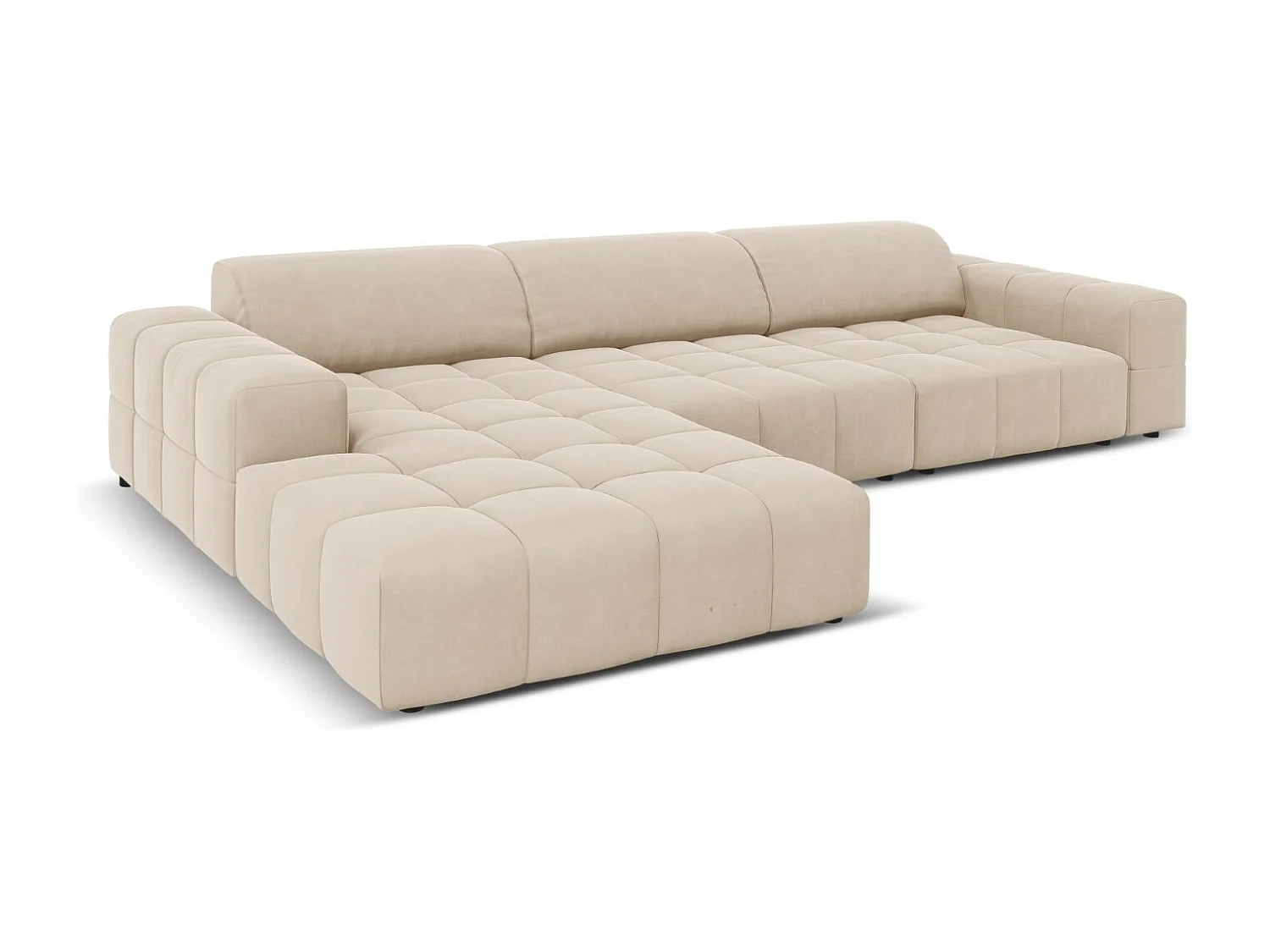 CXL by Christian Lacroix - Canapé d'angle gauche "Luc" 4 places en velours beige clair - 284x166x70cm