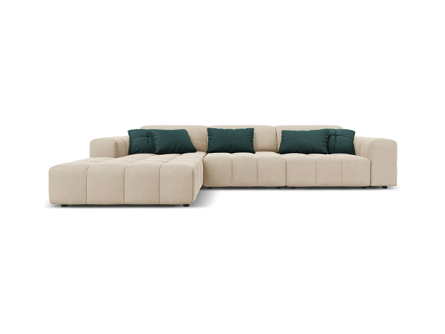 CXL by Christian Lacroix - Canapé d'angle gauche "Luc" 4 places en velours beige clair - 284x166x70cm
