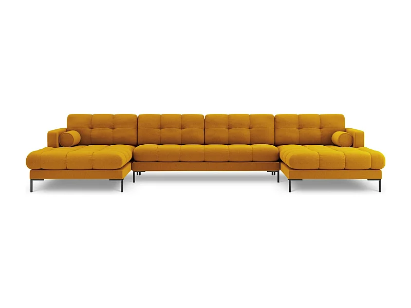 Cosmopolitan Design - Sofá panorâmico "Bali" 7 lugares em tecido estrutural amarelo - 383x185x75cm