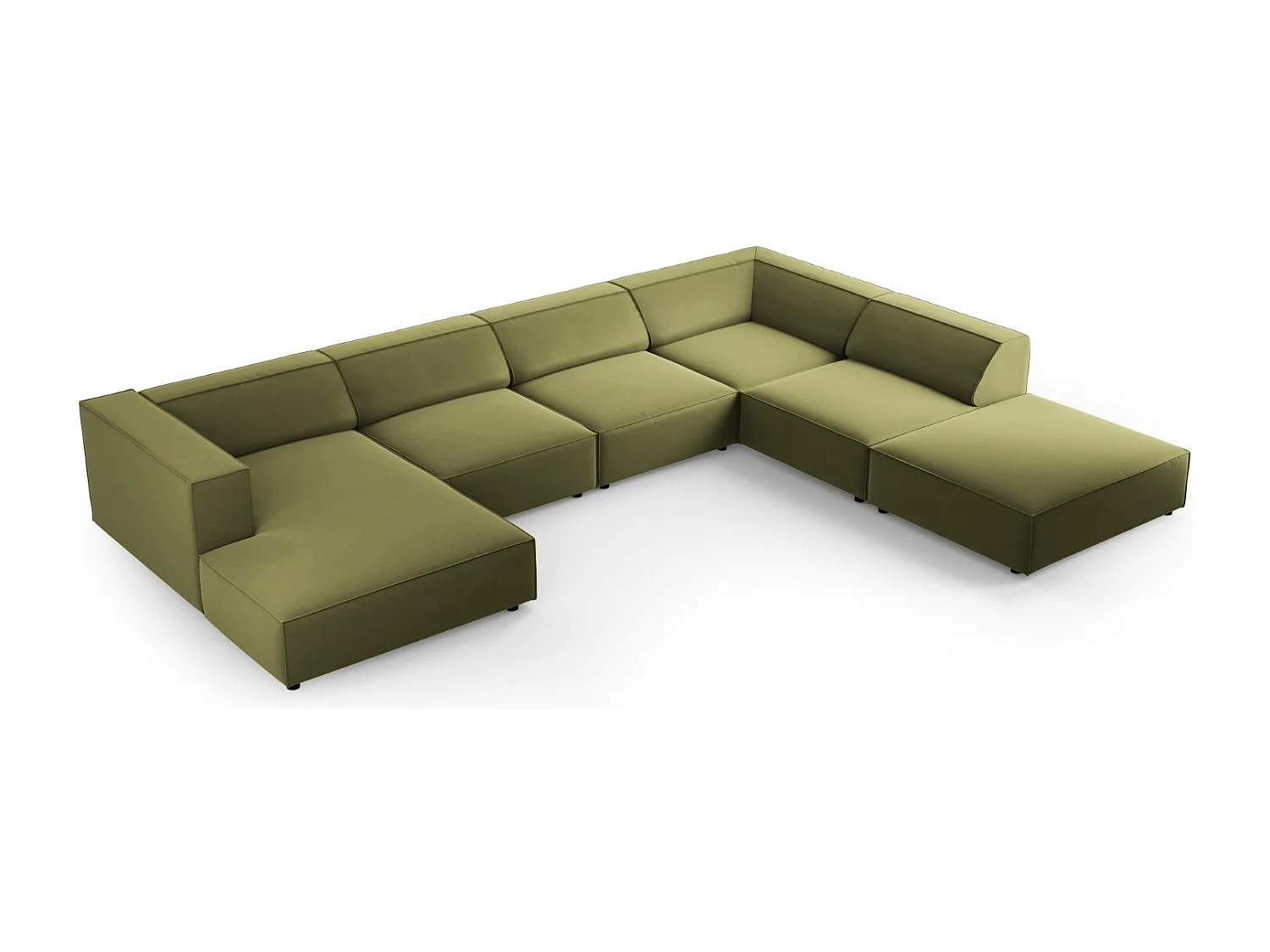 Cosmopolitan Design - 7-Sitzer Panoramasofa rechts "Arendal" aus Samt hellgrün - 364x262x70cm