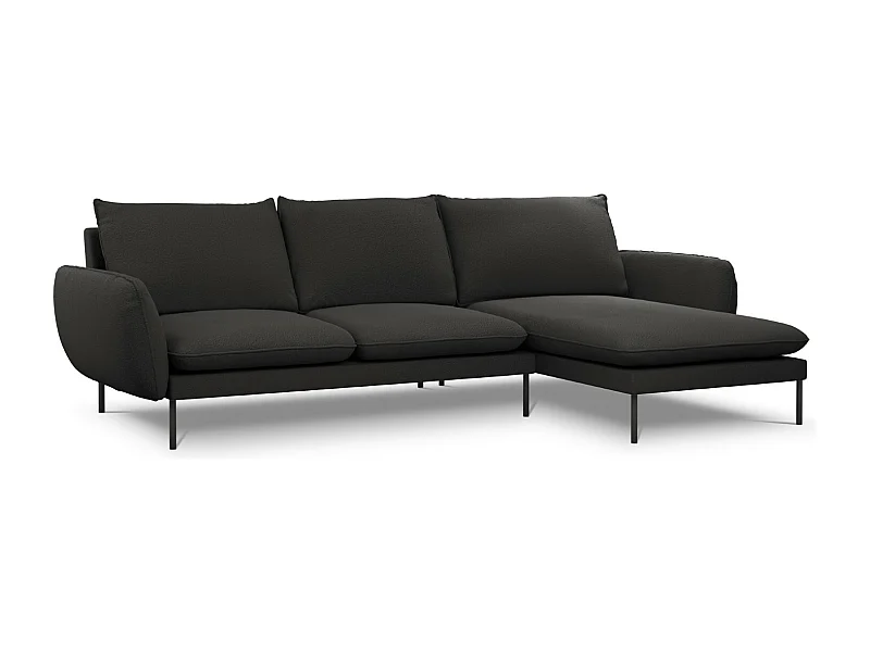 Cosmopolitan Design - Narożnik prawy, "Vienna" 5 miejsc boucle, czarny - 255x170x95cm