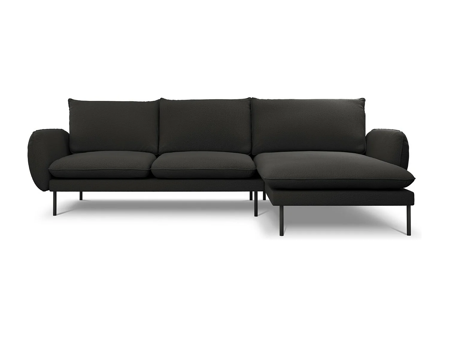 Cosmopolitan Design - Rechter hoekbank "Vienna" 5 zitplaatsen, Boucle, Zwart - 255x170x95cm