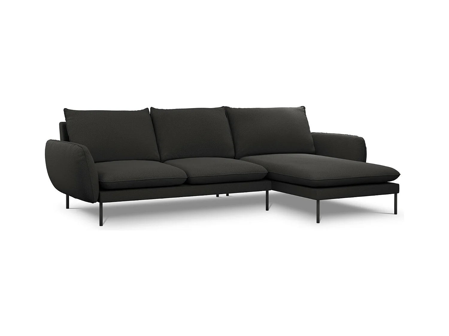 Cosmopolitan Design - Rechter hoekbank "Vienna" 5 zitplaatsen, Boucle, Zwart - 255x170x95cm