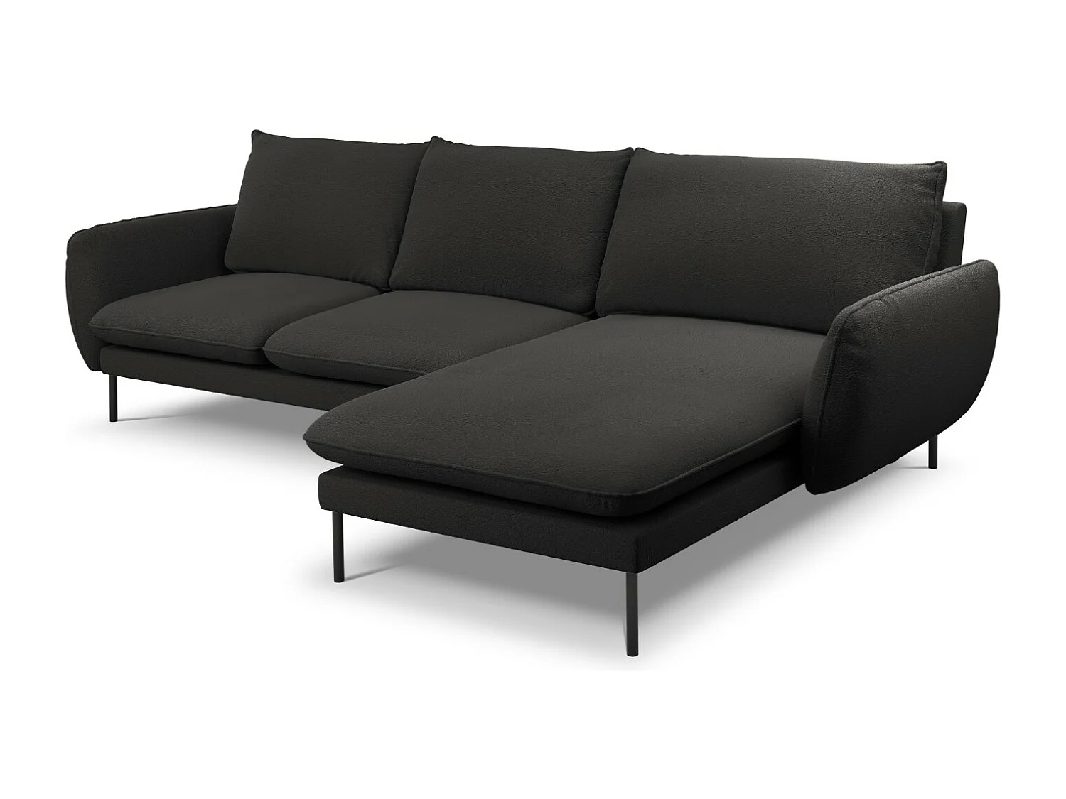 Cosmopolitan Design - Canapé d'angle droit "Vienna" 5 places en bouclé noir - 255x170x95cm