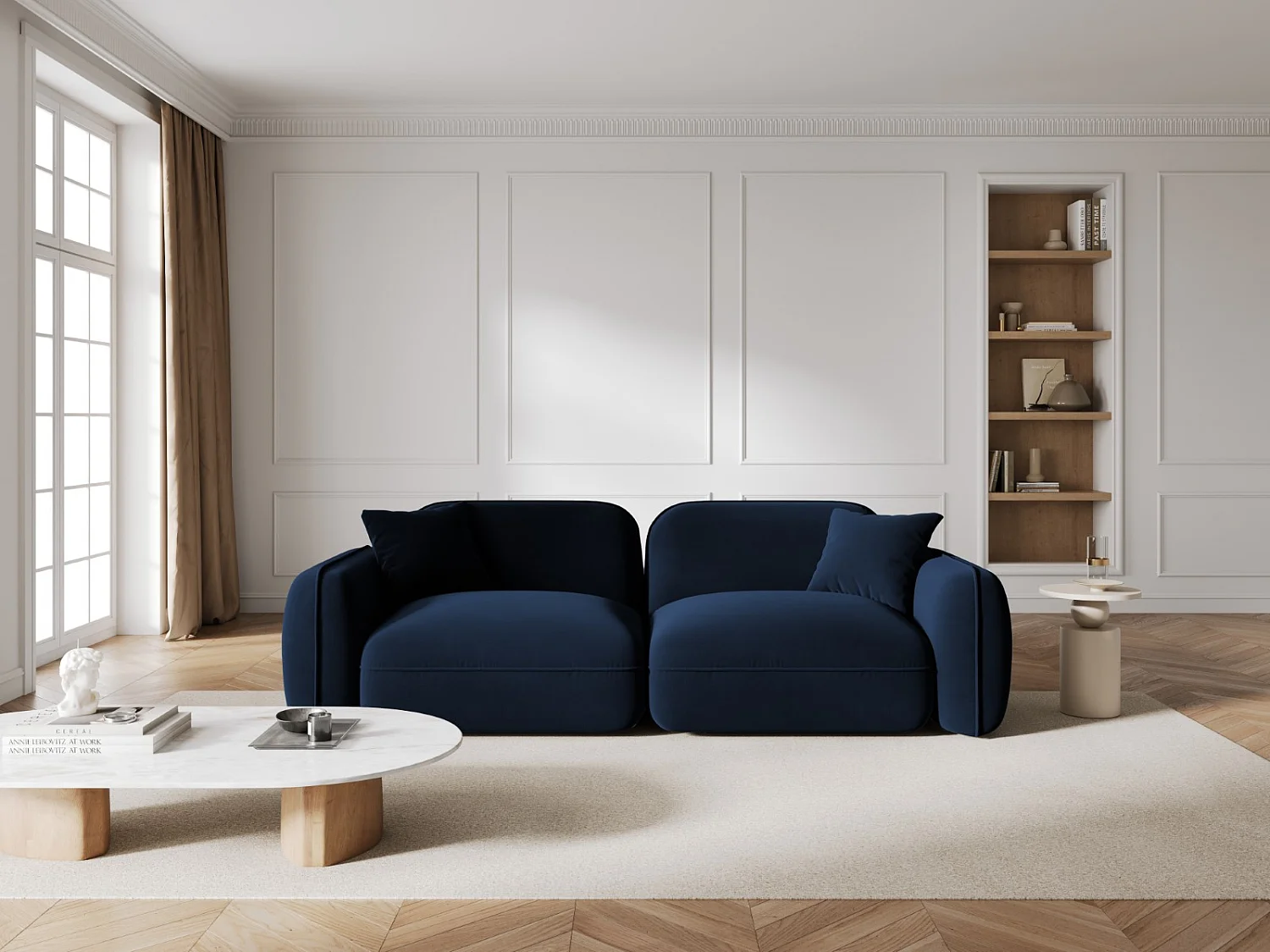 CXL by Christian Lacroix - Sofá modular "Lucien" 3 lugares em veludo azul real - 230x90x70cm