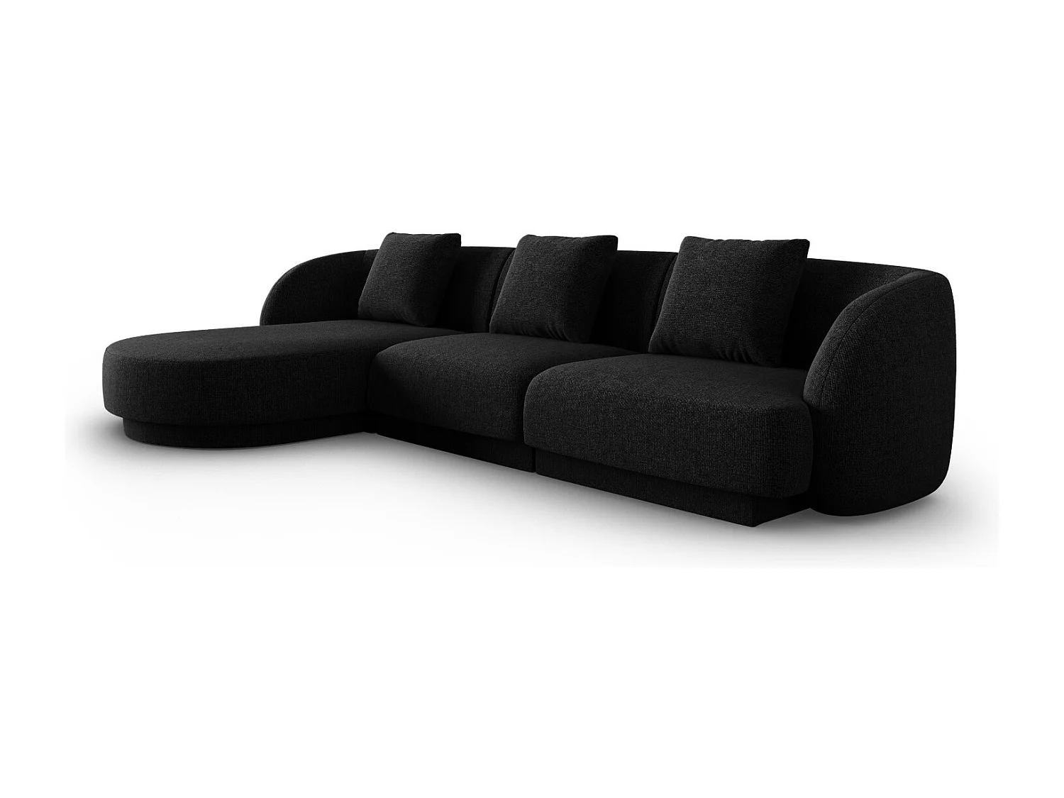 Cosmopolitan Design - 4-Sitzer Ecksofa links "Tulum" aus Chenille-Stoff schwarz - 255x156x70cm