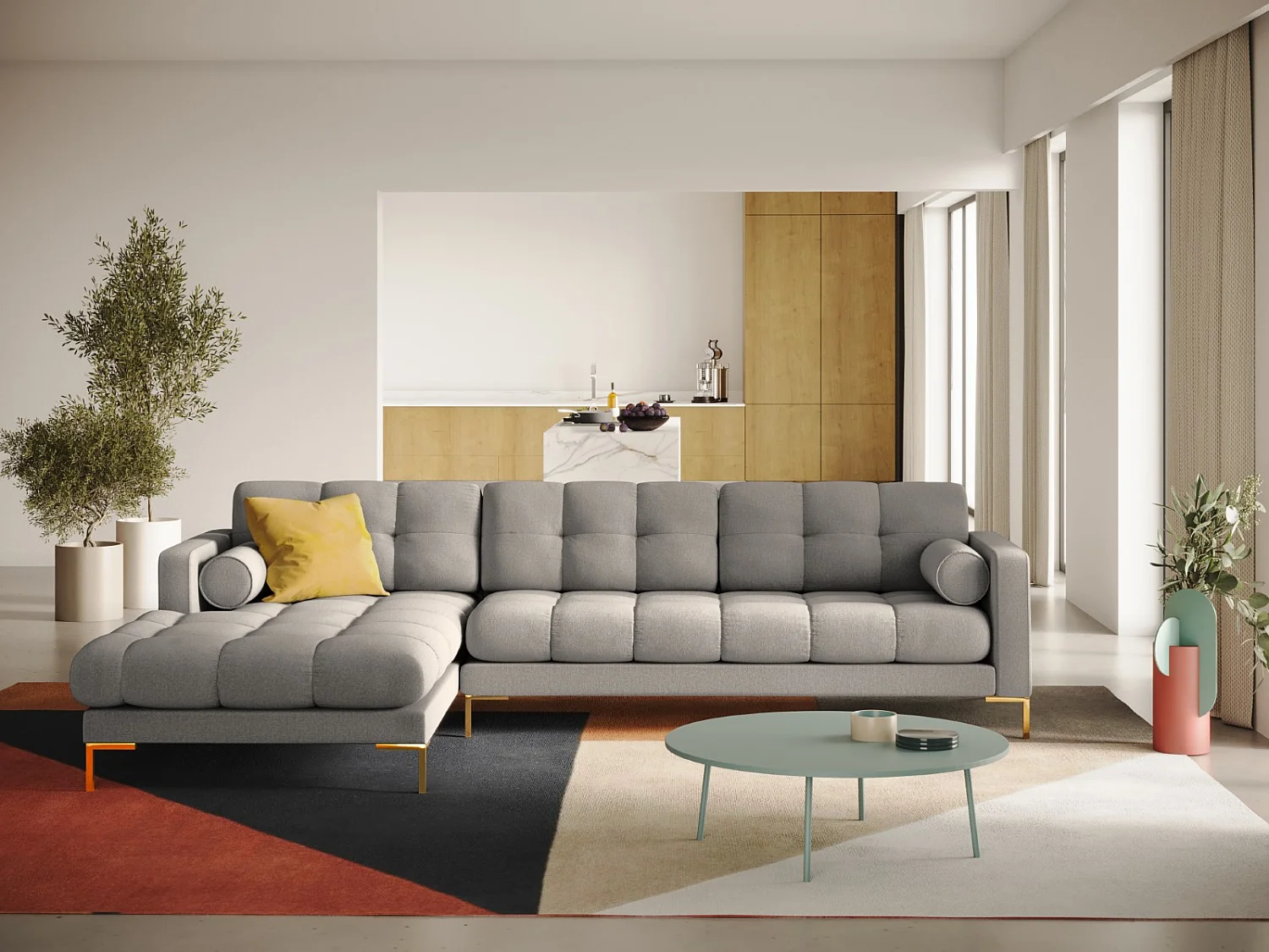 Cosmopolitan Design - 5-Sitzer Ecksofa links "Bali" aus strukturiertem Stoff hellgrau - 293x185x75cm