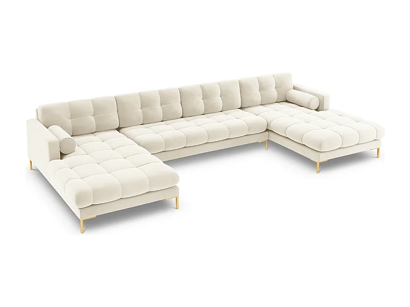 Cosmopolitan Design - Sofá panorámico "Bali" 7 plazas de terciopelo beige claro - 383x185x75cm