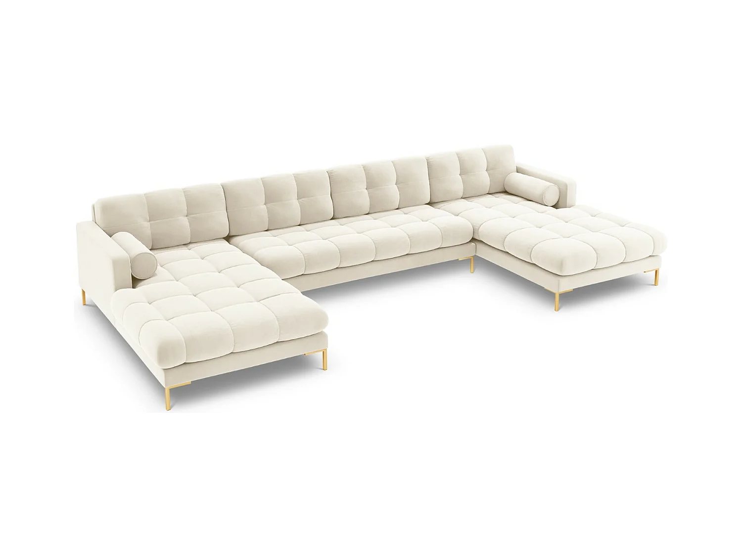 Cosmopolitan Design - Sofá panorâmico "Bali" 7 lugares em veludo bege claro - 383x185x75cm