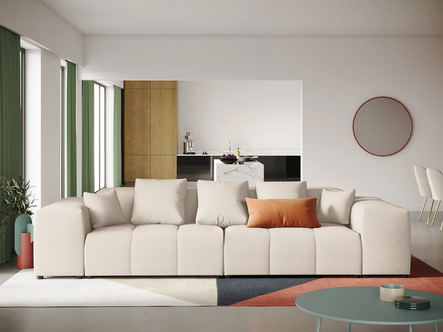 Cosmopolitan Design - Canapé modulable "Rome" 3 places en tissu structurel blanc - 320x120x75cm