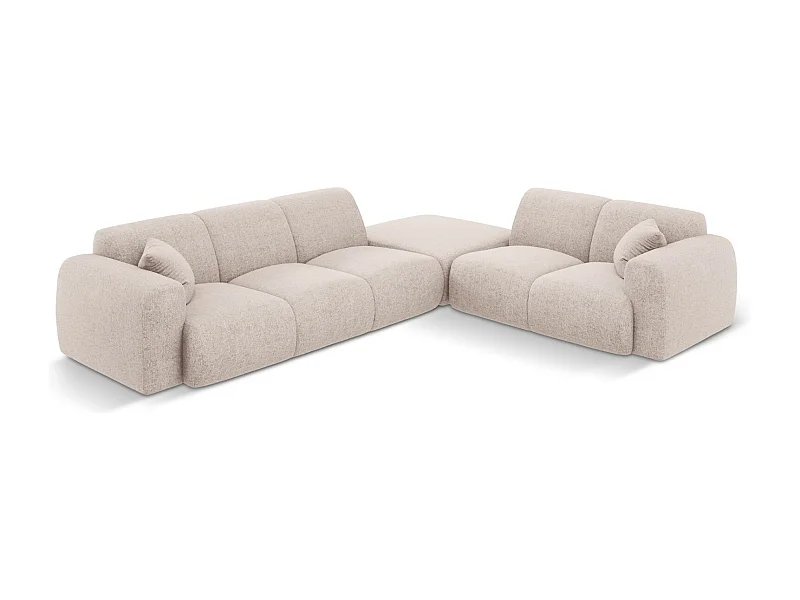 Cosmopolitan Design - Sofá de canto direito "Nolio" 4 lugares em tecido chenille bege - 315x250x72cm