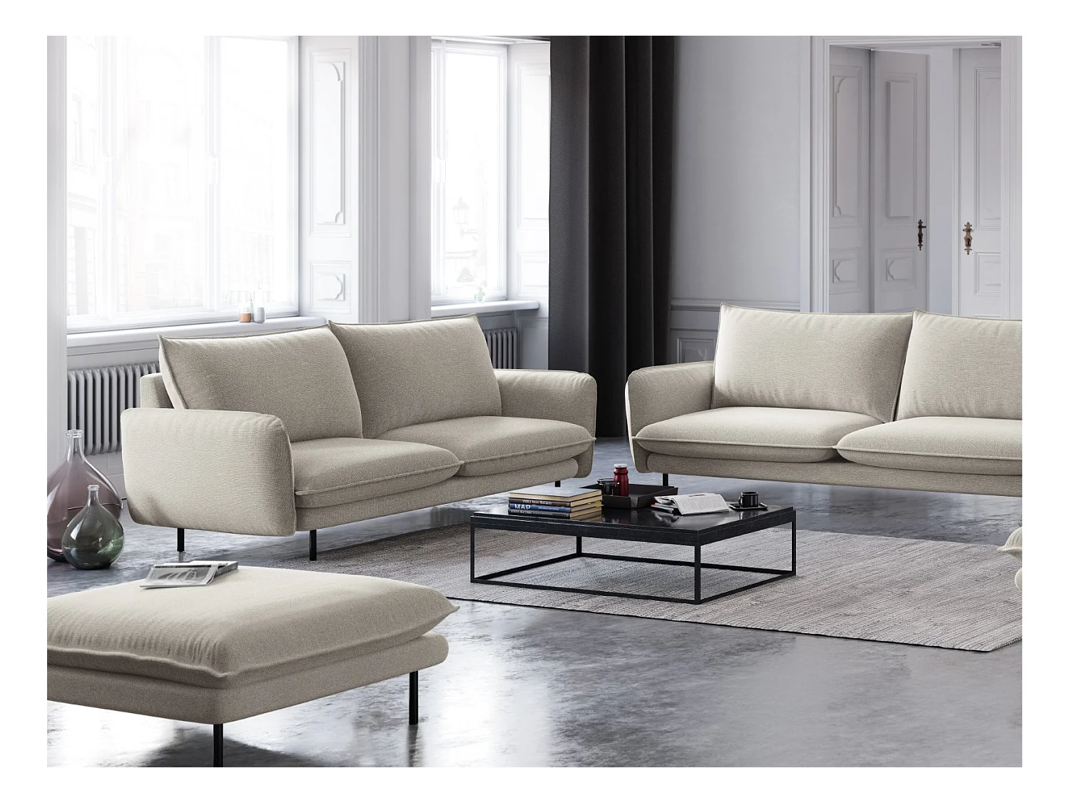 Cosmopolitan Design - Canapé "Vienna" 2 places en tissu structurel beige clair - 160x92x95cm