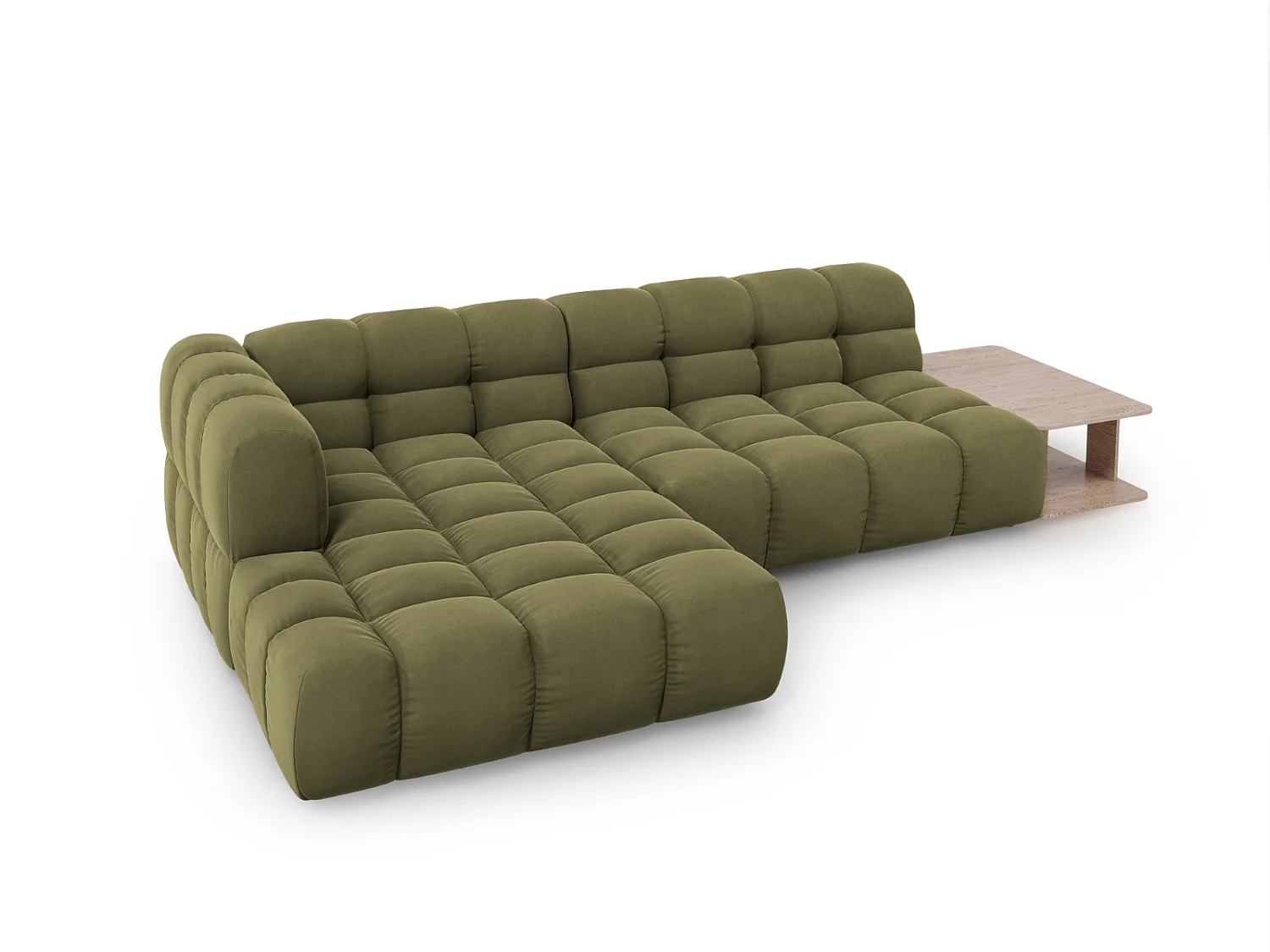 Cosmopolitan Design - Canapé d'angle gauche modulable "Sky" 4 places en velours vert clair - 297x162x75cm