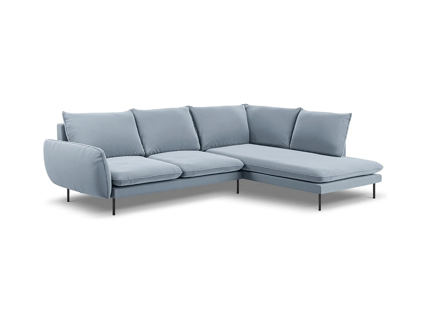 Cosmopolitan Design - Canapé d'angle droit "Vienna" 6 places en velours bleu clair - 275x185x95cm