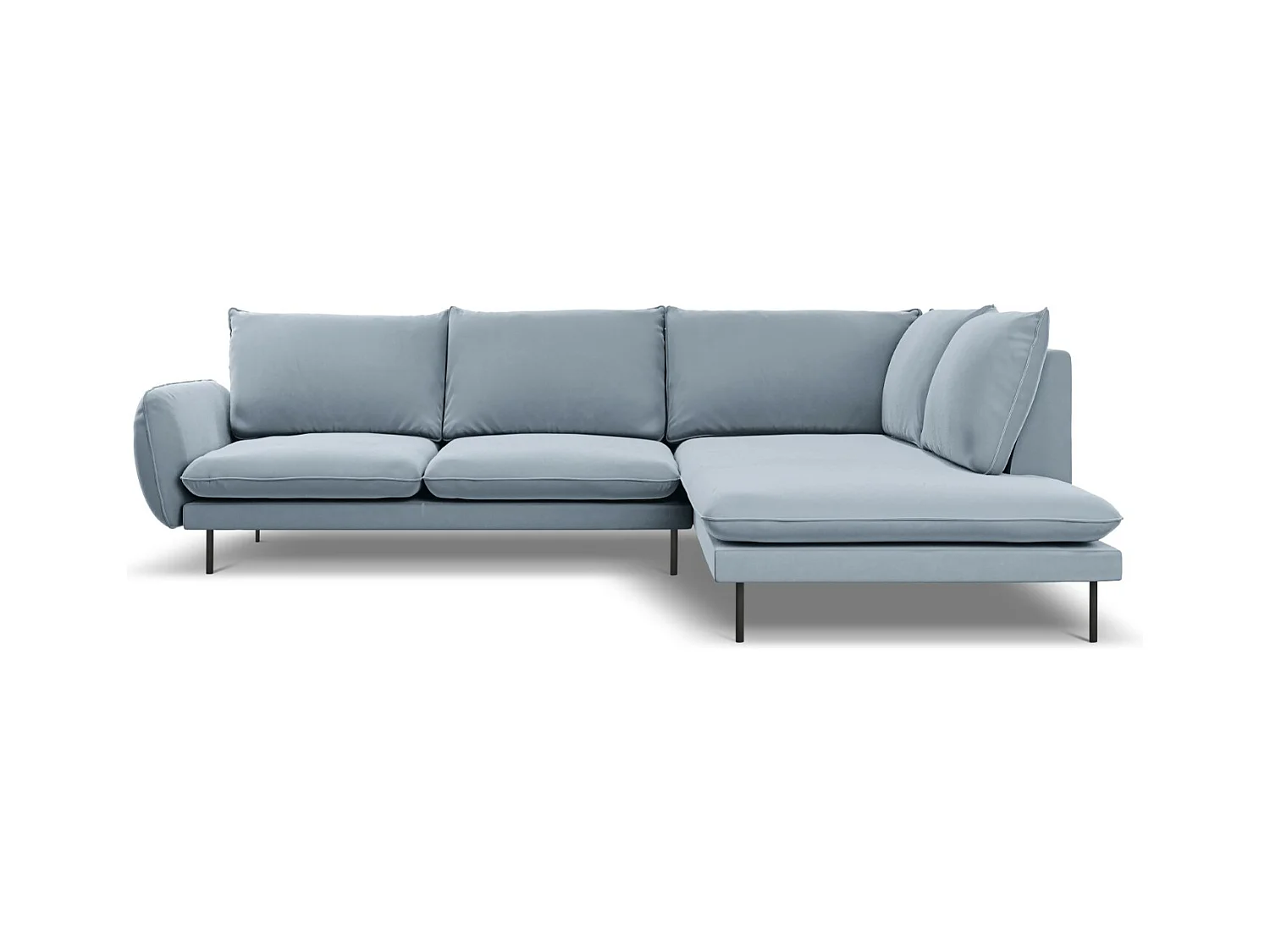 Cosmopolitan Design - Canapé d'angle droit "Vienna" 6 places en velours bleu clair - 275x185x95cm