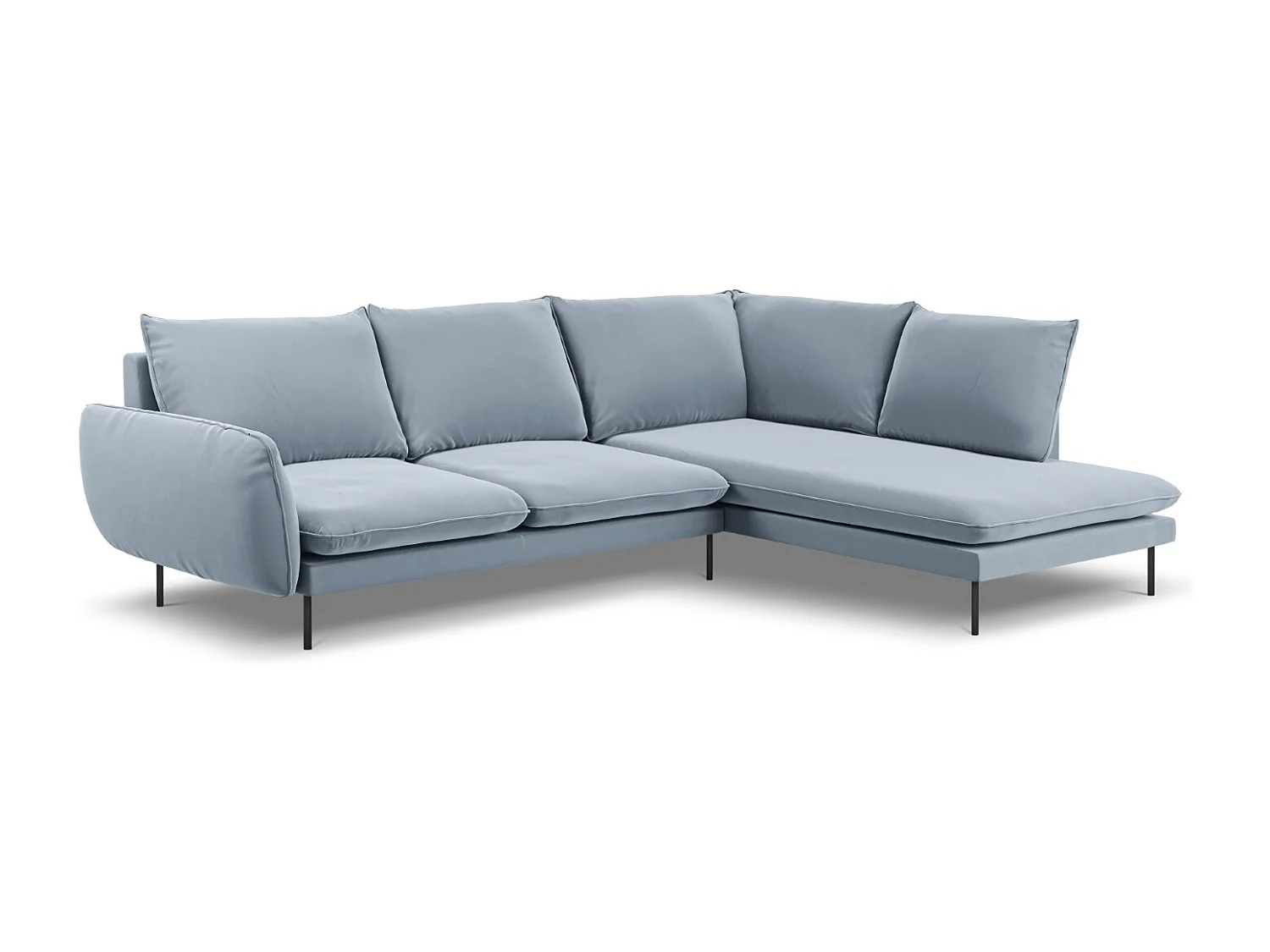 Cosmopolitan Design - Canapé d'angle droit "Vienna" 6 places en velours bleu clair - 275x185x95cm