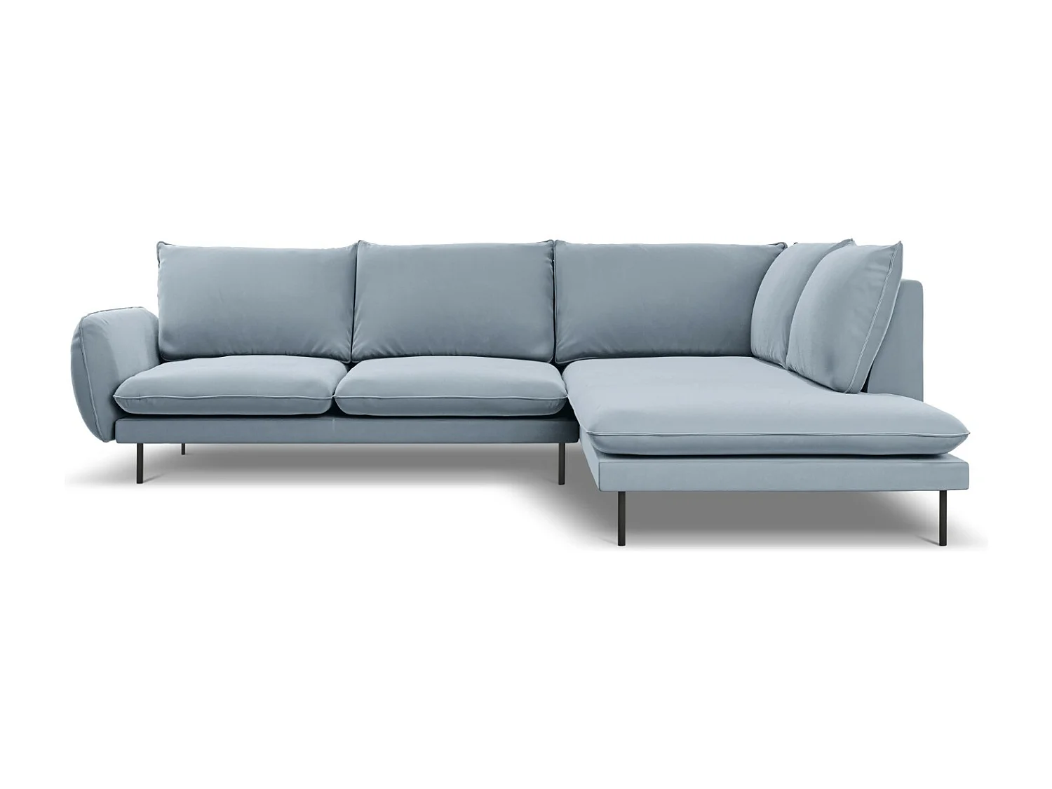 Cosmopolitan Design - Canapé d'angle droit "Vienna" 6 places en velours bleu clair - 275x185x95cm