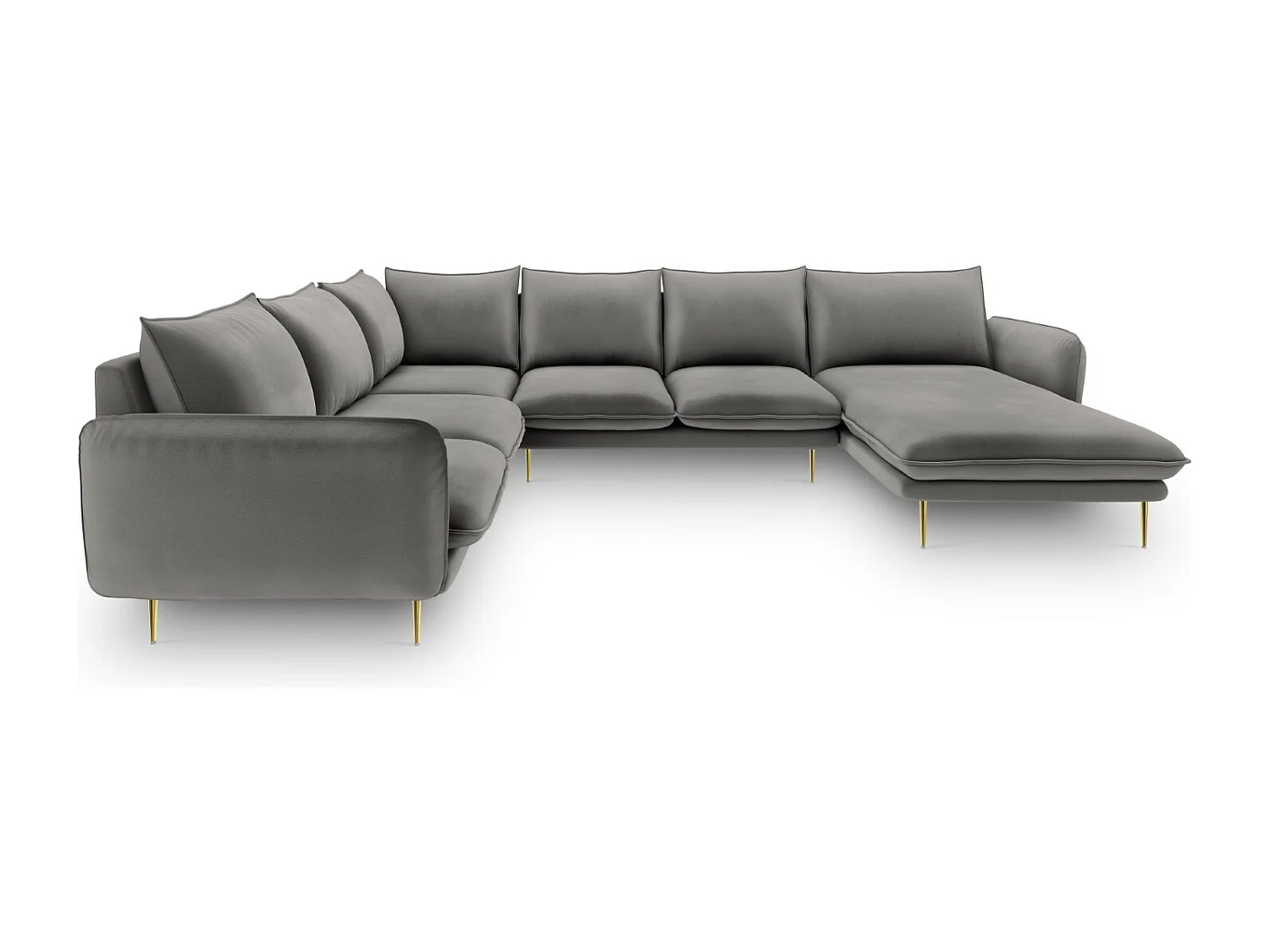 Cosmopolitan Design - Sofá de canto panorâmico à esquerda "Vienna" 7 lugares em veludo cinza claro - 330x235x95cm