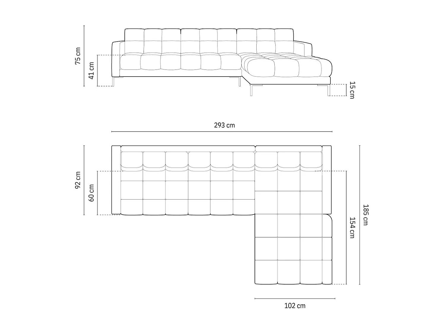 Cosmopolitan Design - 5-Sitzer Ecksofa rechts "Bali" aus strukturiertem Stoff hellgrau - 293x185x75cm