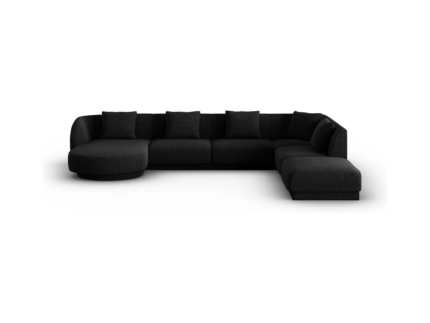 Cosmopolitan Design - Panoramische hoekbank rechts "Tulum" 6 zitplaatsen, Chenille, Zwart - 330x255x70cm
