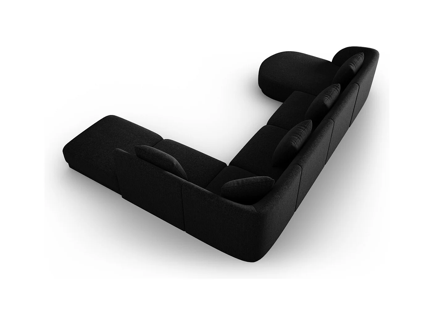 Cosmopolitan Design - Sofá de canto direito panorâmico "Tulum" 6 lugares em tecido chenille preto - 330x255x70cm