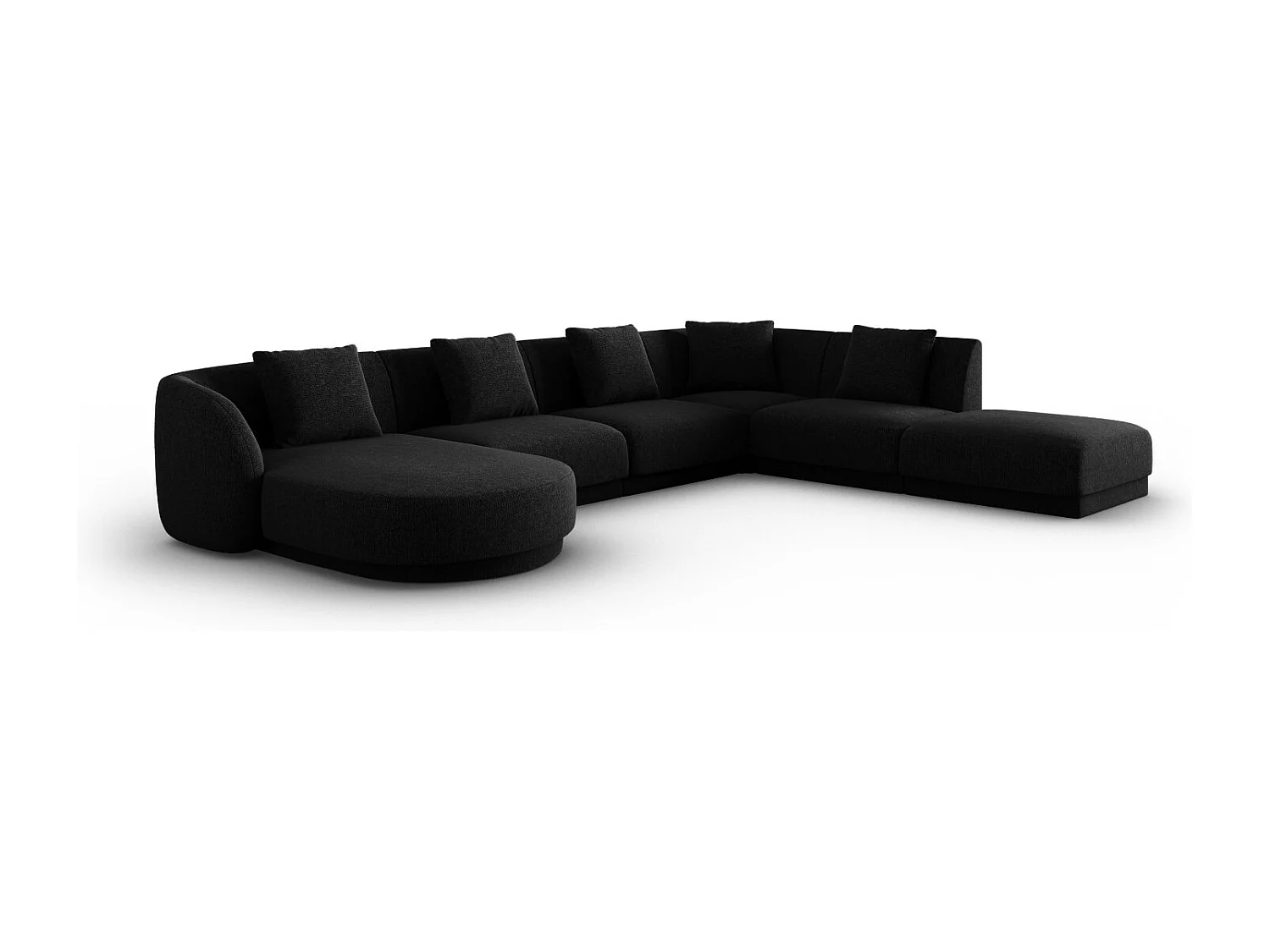 Cosmopolitan Design - Canapé d'angle droit panoramique "Tulum" 6 places en chenille noir - 330x255x70cm