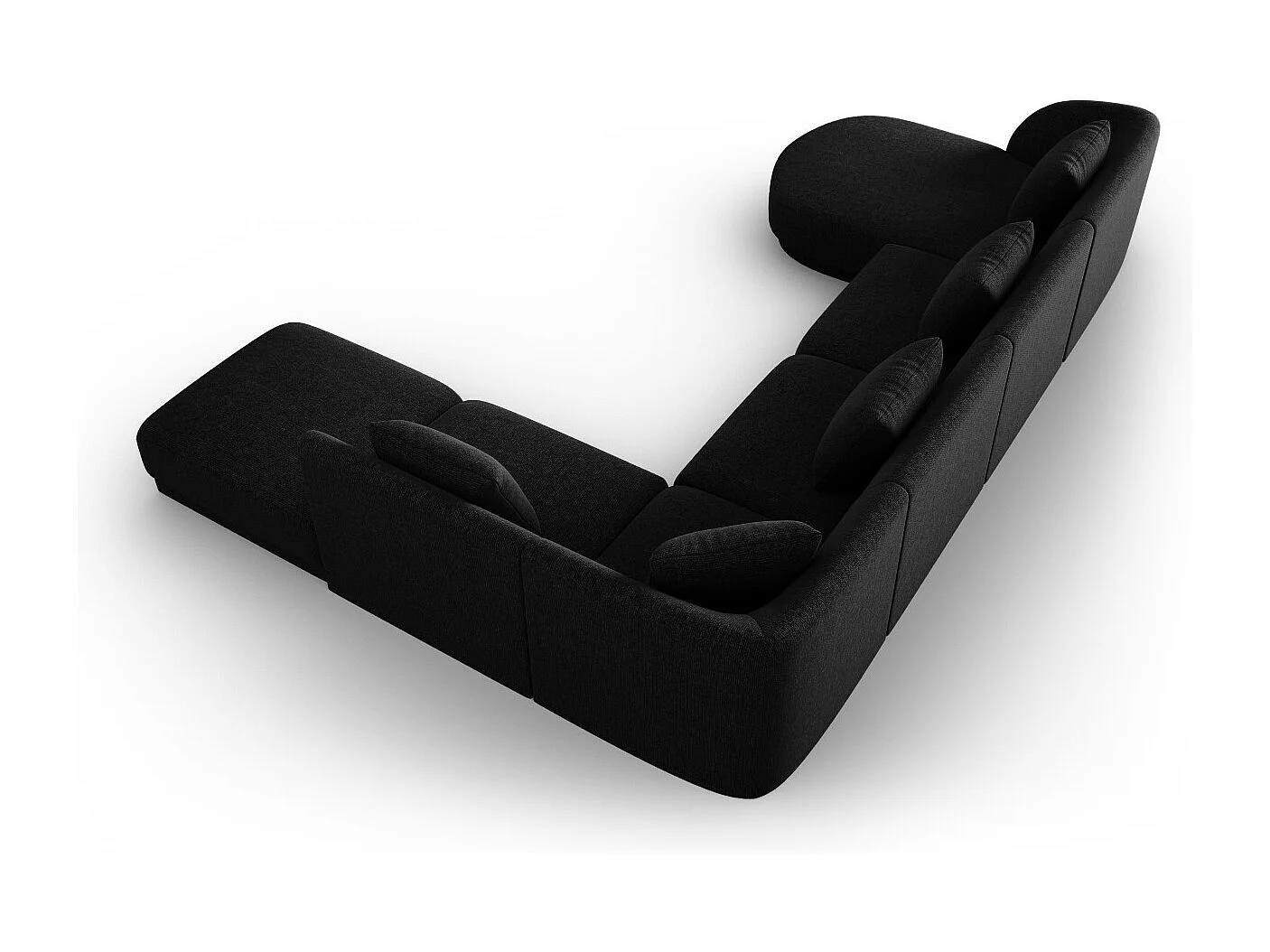 Cosmopolitan Design - Canapé d'angle droit panoramique "Tulum" 6 places en chenille noir - 330x255x70cm