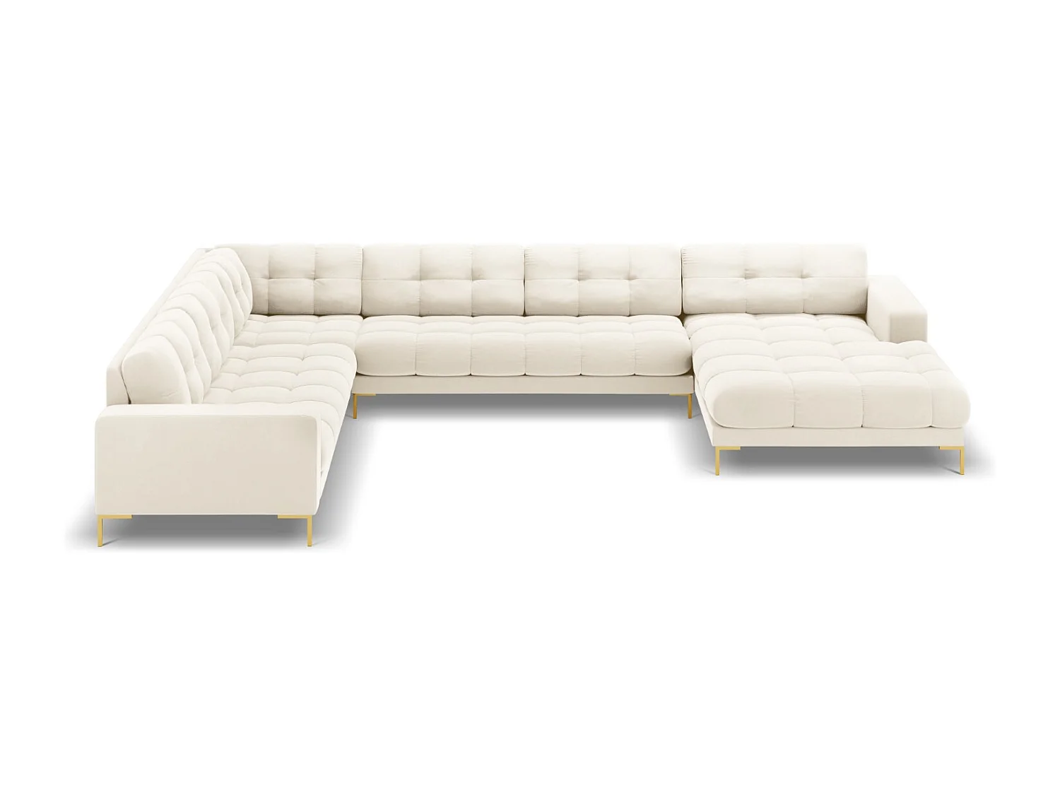 Cosmopolitan Design - Sofá de canto panorâmico à esquerda "Bali" 7 lugares em veludo bege claro - 327x256x75cm