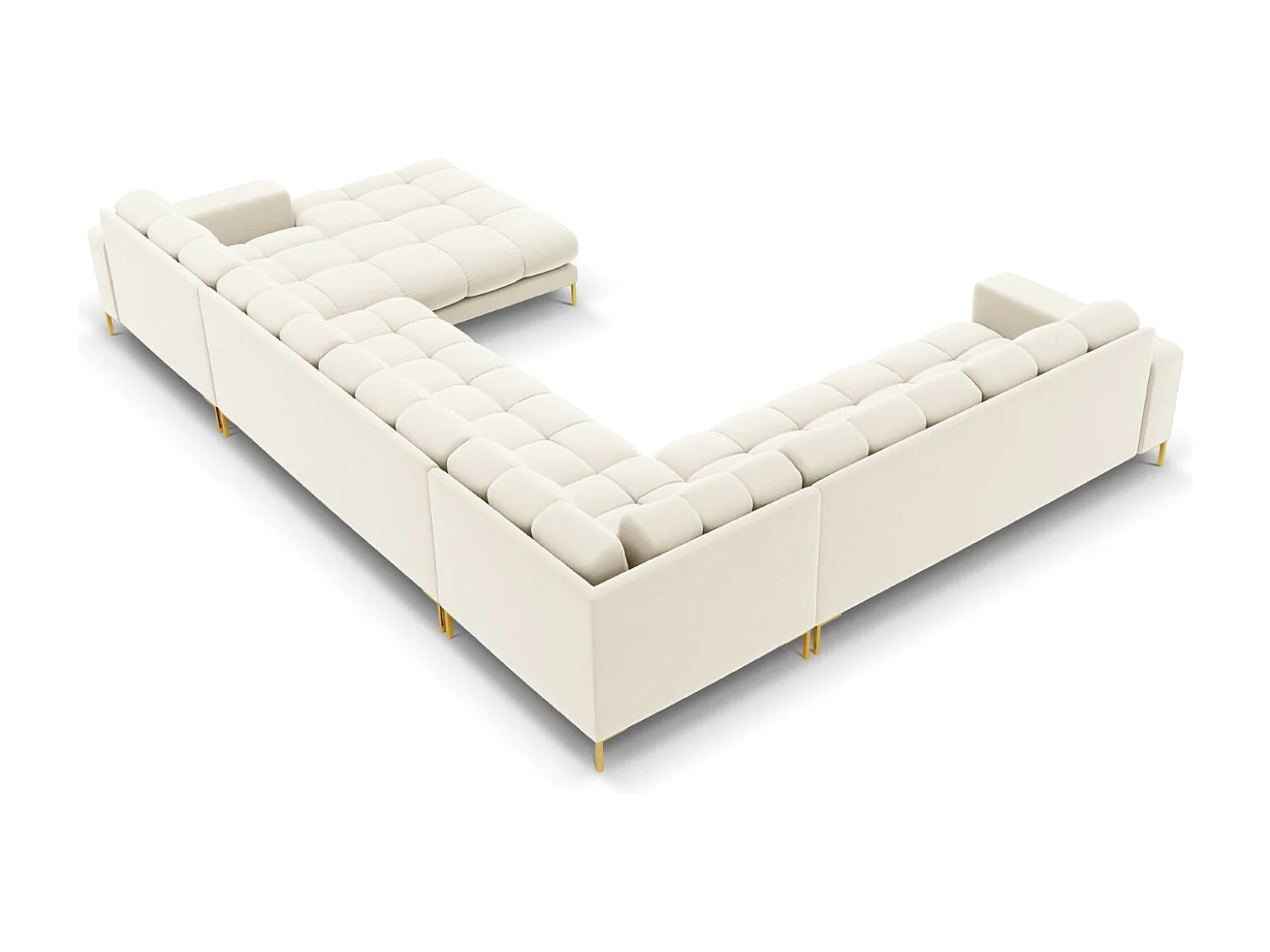 Cosmopolitan Design - Canapé d'angle gauche panoramique "Bali" 7 places en velours beige clair - 327x256x75cm