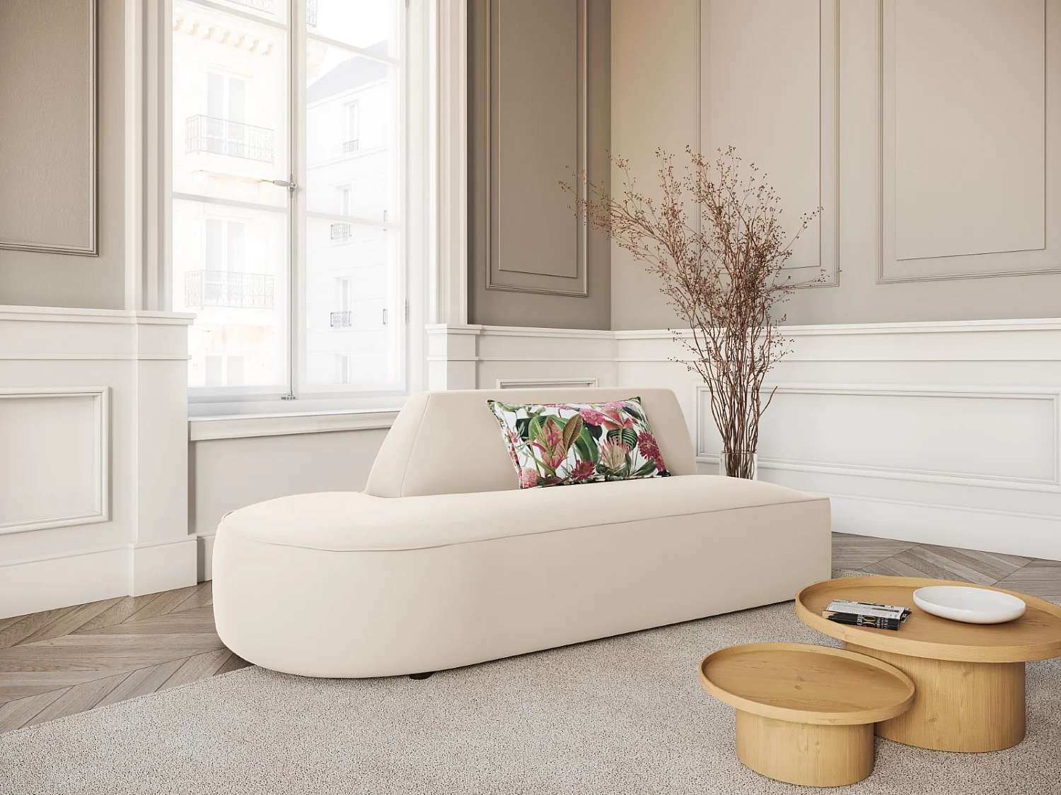 CXL by Christian Lacroix - Sofá modular virado para a esquerda "Charles" 2 lugares em veludo bege - 181x93x69cm