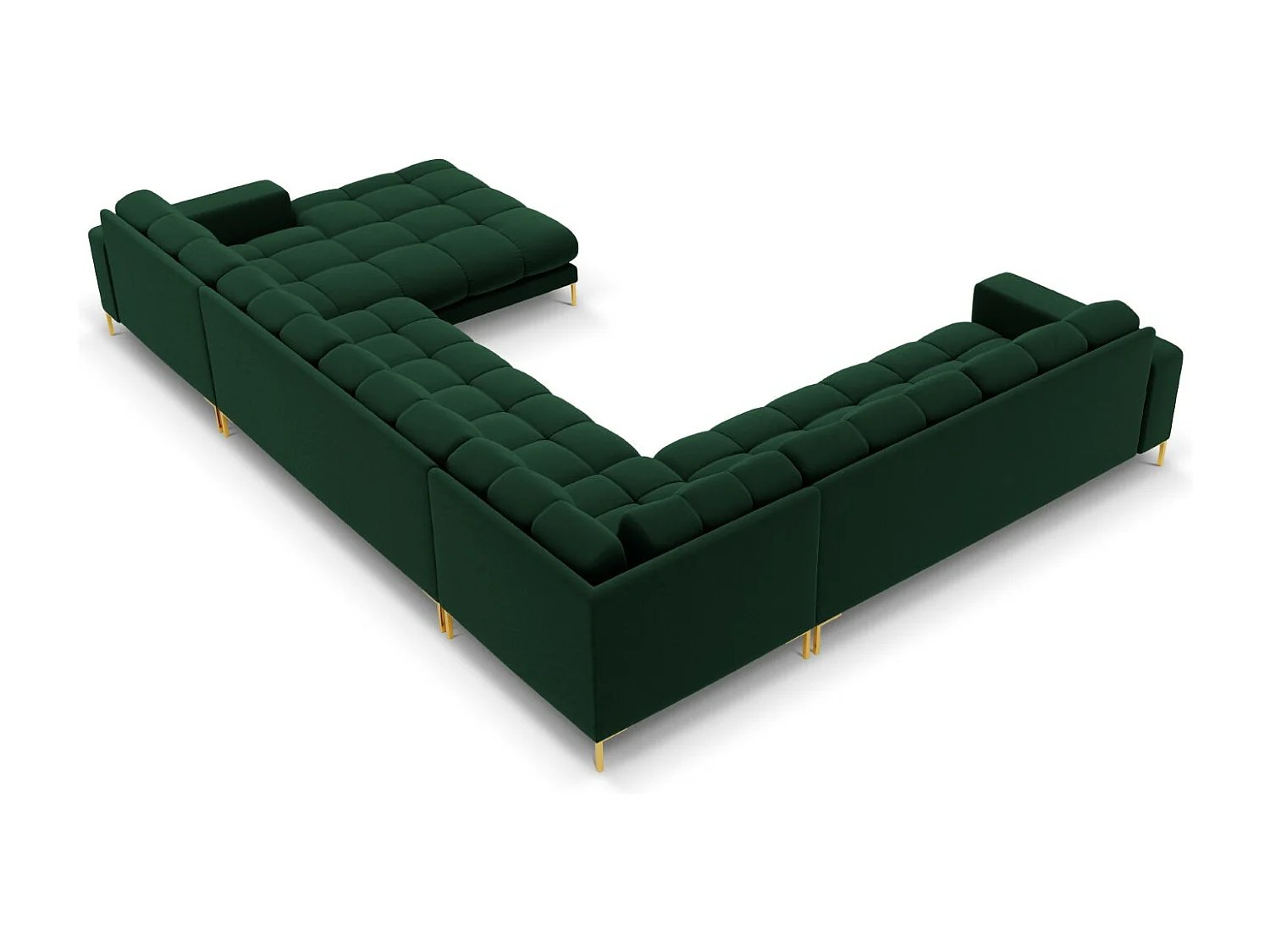 Cosmopolitan Design - Canapé d'angle gauche panoramique "Bali" 7 places en velours vert bouteille - 327x256x75cm