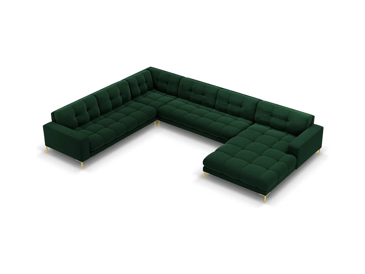 Cosmopolitan Design - Canapé d'angle gauche panoramique "Bali" 7 places en velours vert bouteille - 327x256x75cm