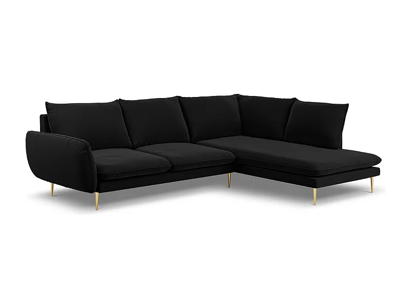 Cosmopolitan Design - 6-Sitzer Ecksofa rechts "Vienna" aus Samt schwarz - 275x185x95cm