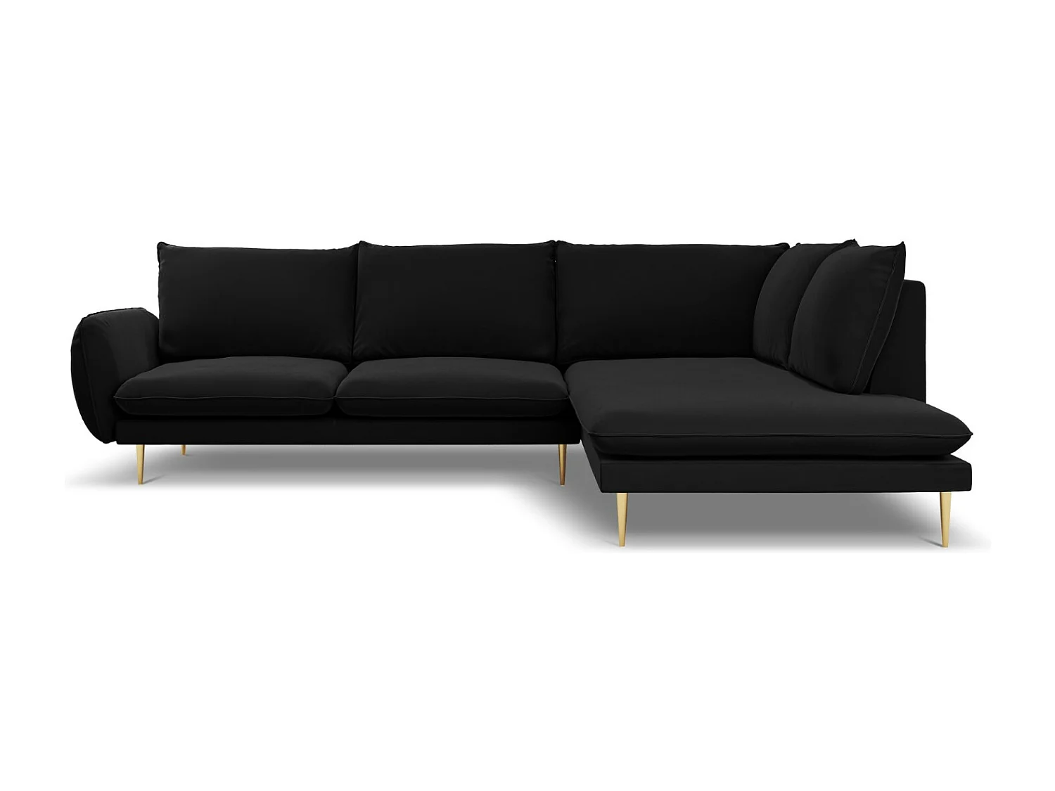 Cosmopolitan Design - 6-Sitzer Ecksofa rechts "Vienna" aus Samt schwarz - 275x185x95cm