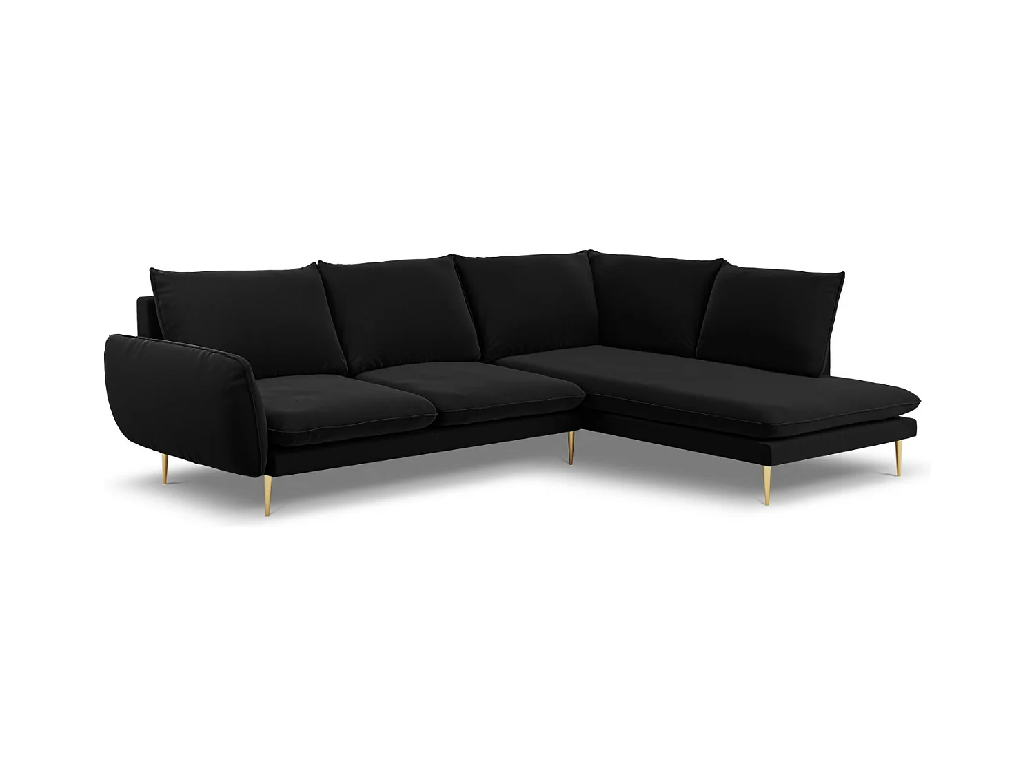 Cosmopolitan Design - Rechter hoekbank "Vienna" 6 zitplaatsen, Flueel, Zwart - 275x185x95cm