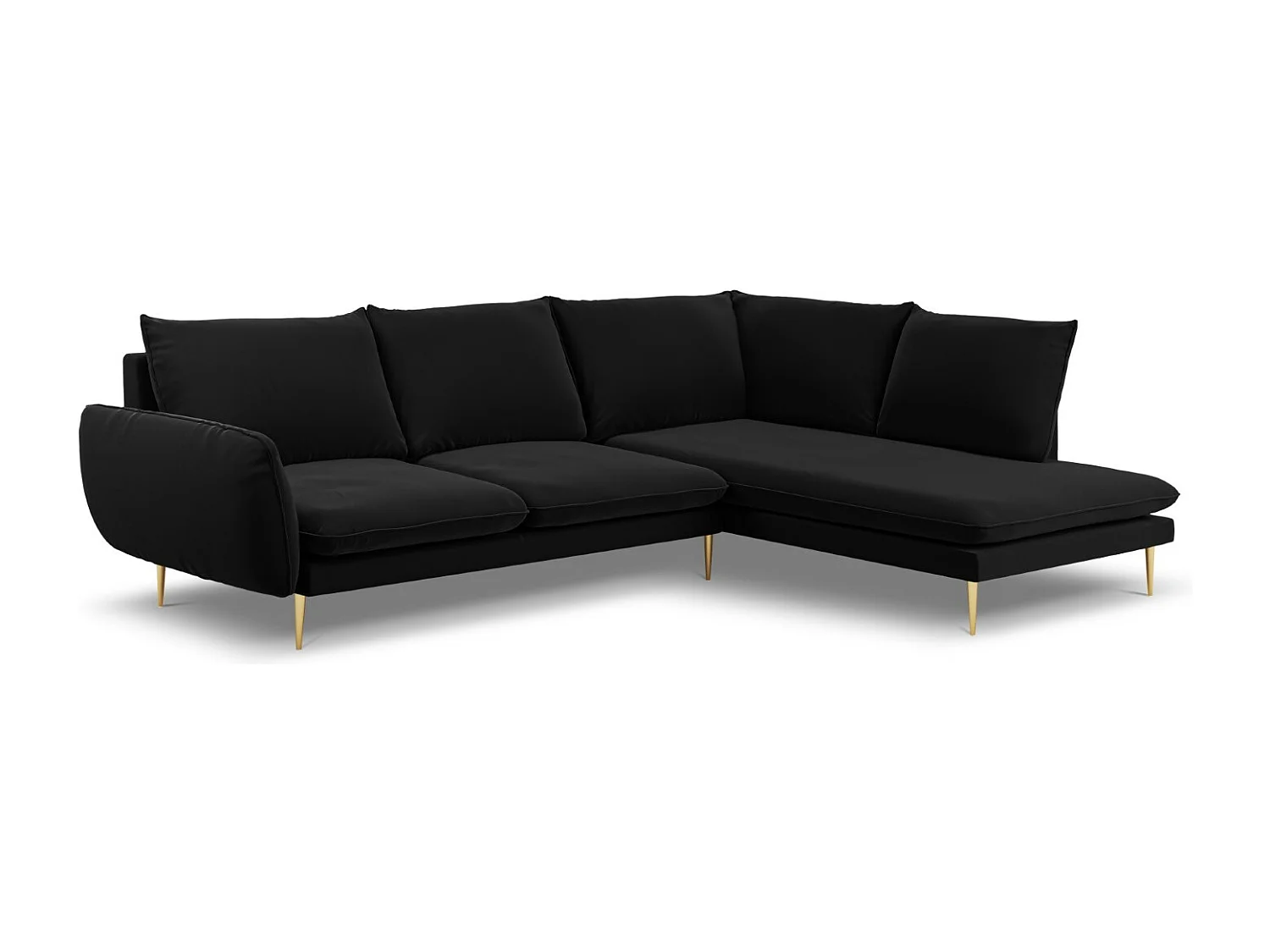 Cosmopolitan Design - Canapé d'angle droit "Vienna" 6 places en velours noir - 275x185x95cm