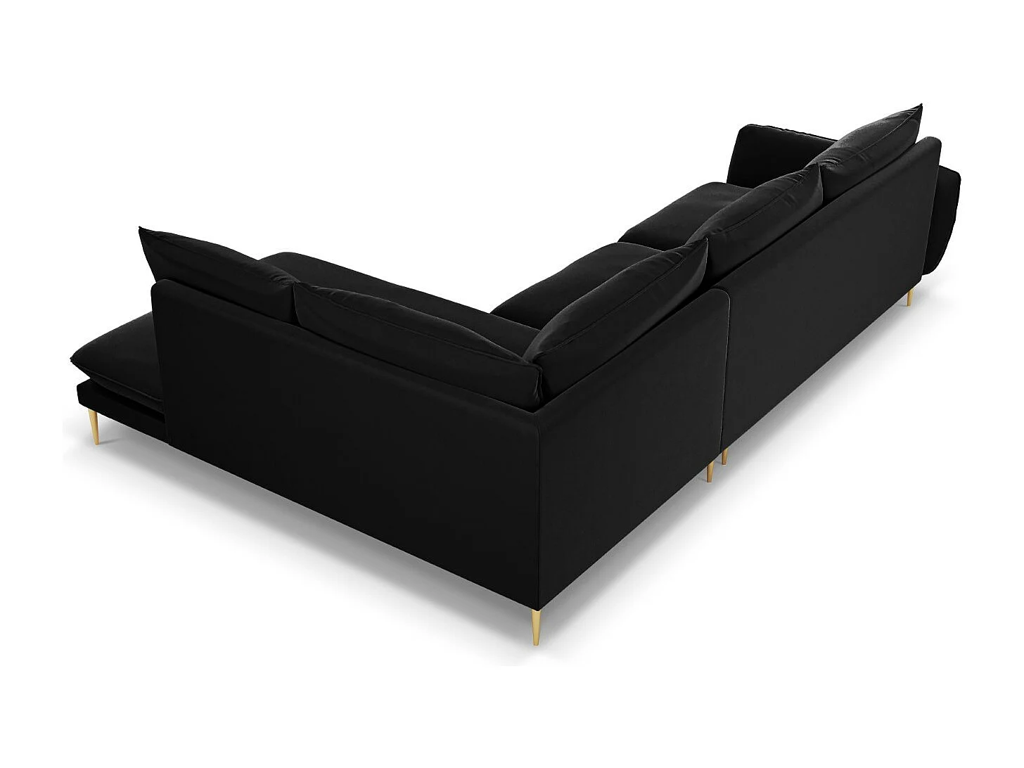 Cosmopolitan Design - Canapé d'angle droit "Vienna" 6 places en velours noir - 275x185x95cm