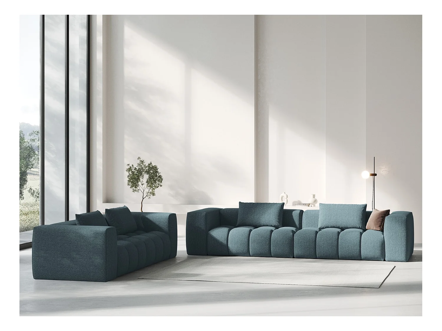 CXL by Christian Lacroix - Canapé modulable "Lorella" 3 places en tissu structurel bleu clair - 230x85x70cm