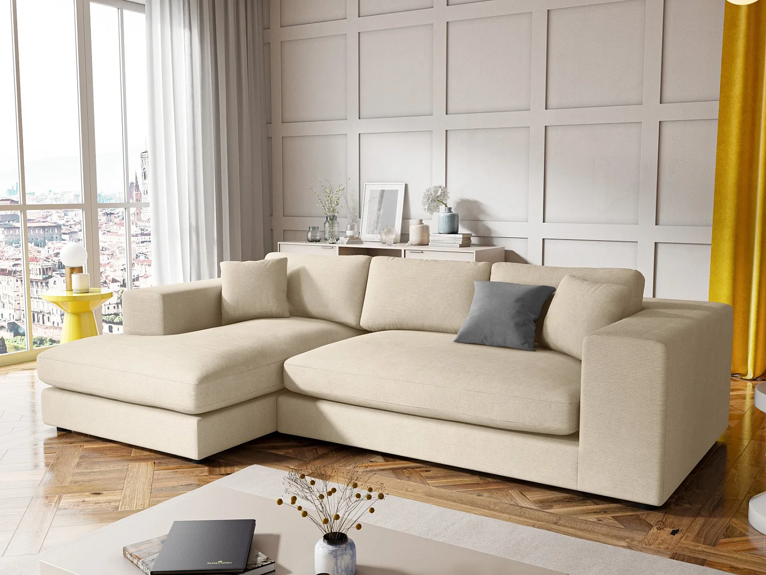 CXL by Christian Lacroix - 5-Sitzer Ecksofa links "Tendance" Sitzer aus Cord leichtes beige - 282x174x72cm