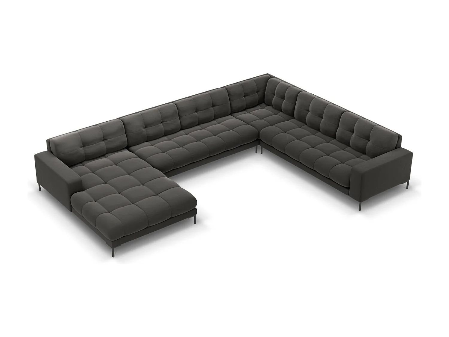 Cosmopolitan Design - Sofá de canto direito panorâmico "Bali" 7 lugares em veludo cinza escuro - 327x256x75cm