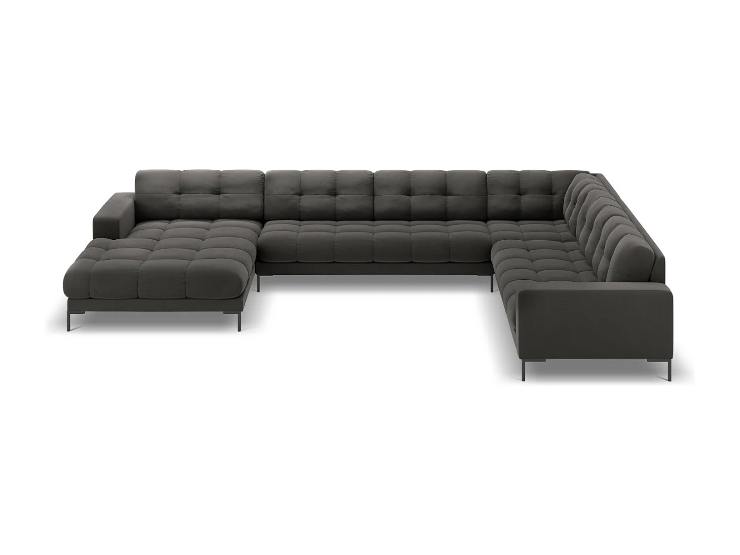 Cosmopolitan Design - Sofá de canto direito panorâmico "Bali" 7 lugares em veludo cinza escuro - 327x256x75cm