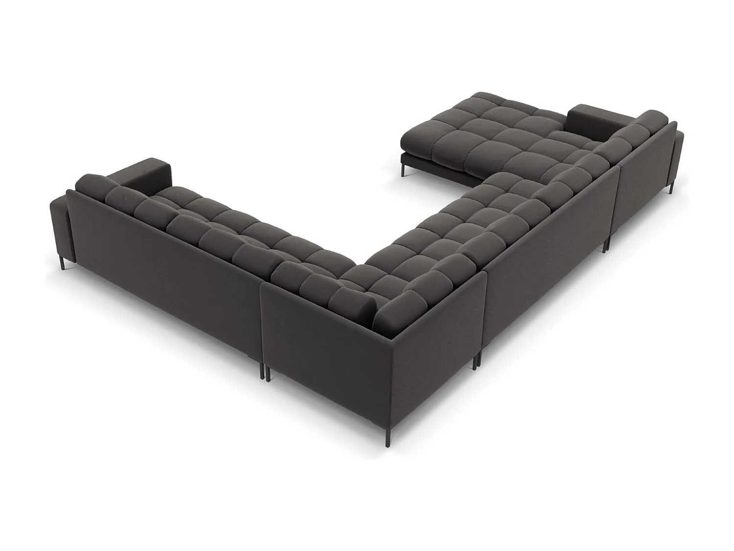 Cosmopolitan Design - Sofá de canto direito panorâmico "Bali" 7 lugares em veludo cinza escuro - 327x256x75cm