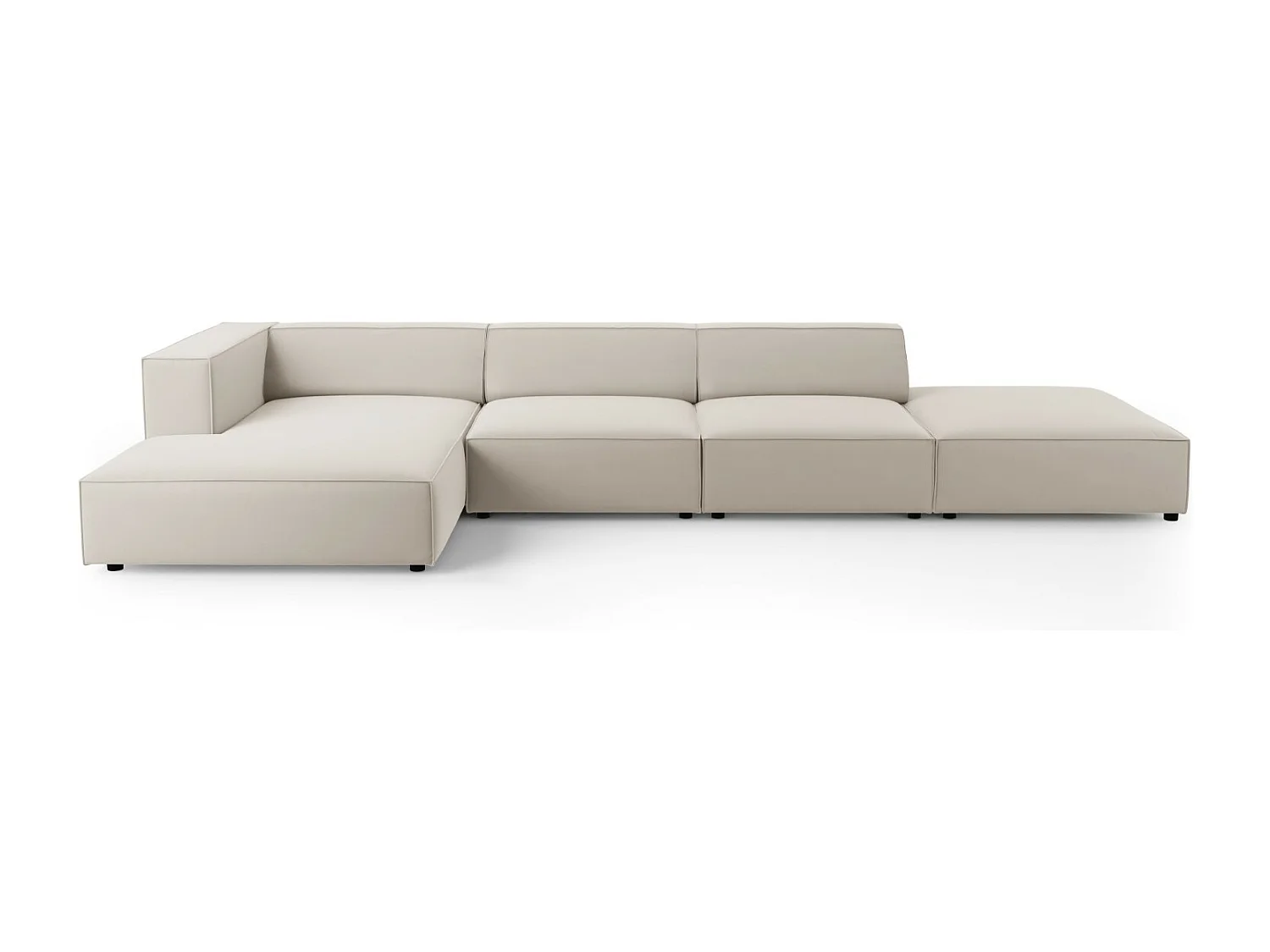 Cosmopolitan Design - Linker hoekbank "Arendal" 5 zitplaatsen, Flueel, Ecru - 341x166x70cm