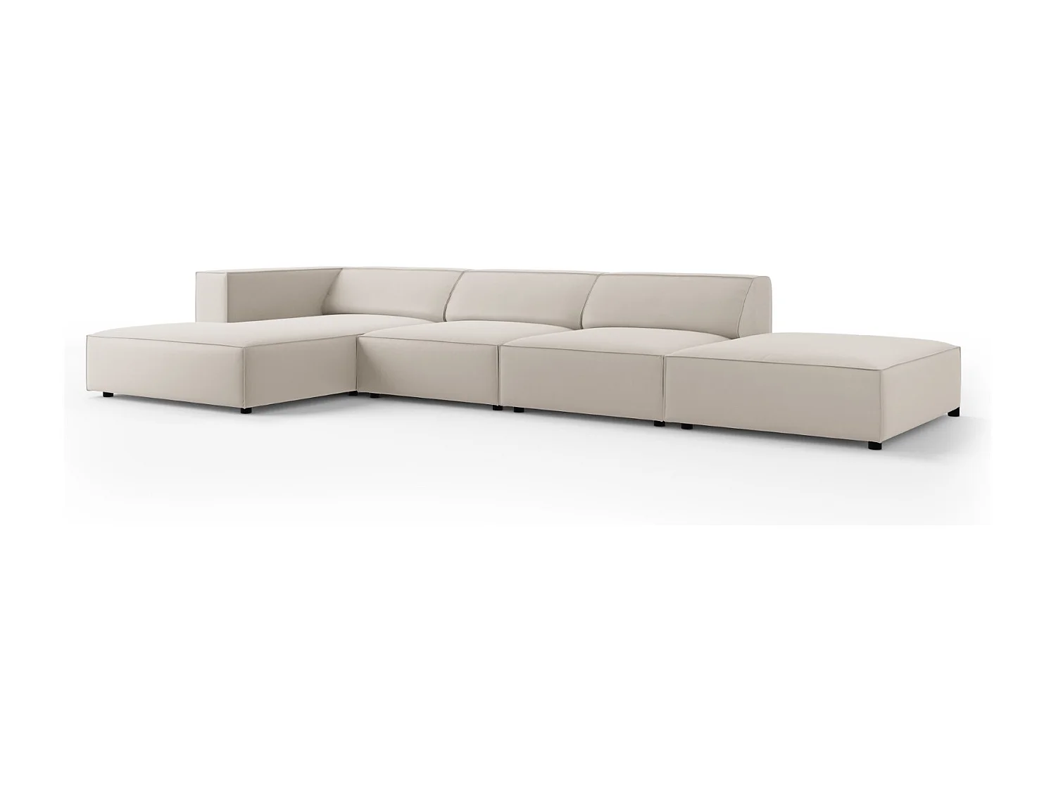 Cosmopolitan Design - Linker hoekbank "Arendal" 5 zitplaatsen, Flueel, Ecru - 341x166x70cm