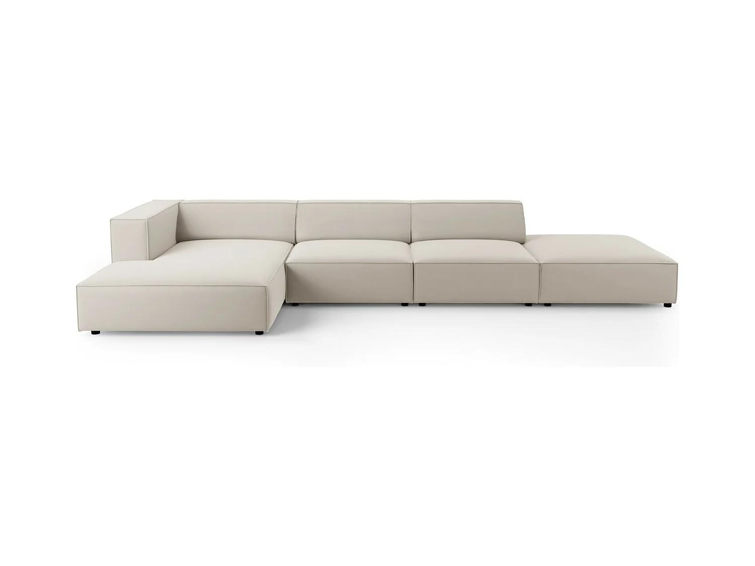 Cosmopolitan Design - Linker hoekbank "Arendal" 5 zitplaatsen, Flueel, Ecru - 341x166x70cm