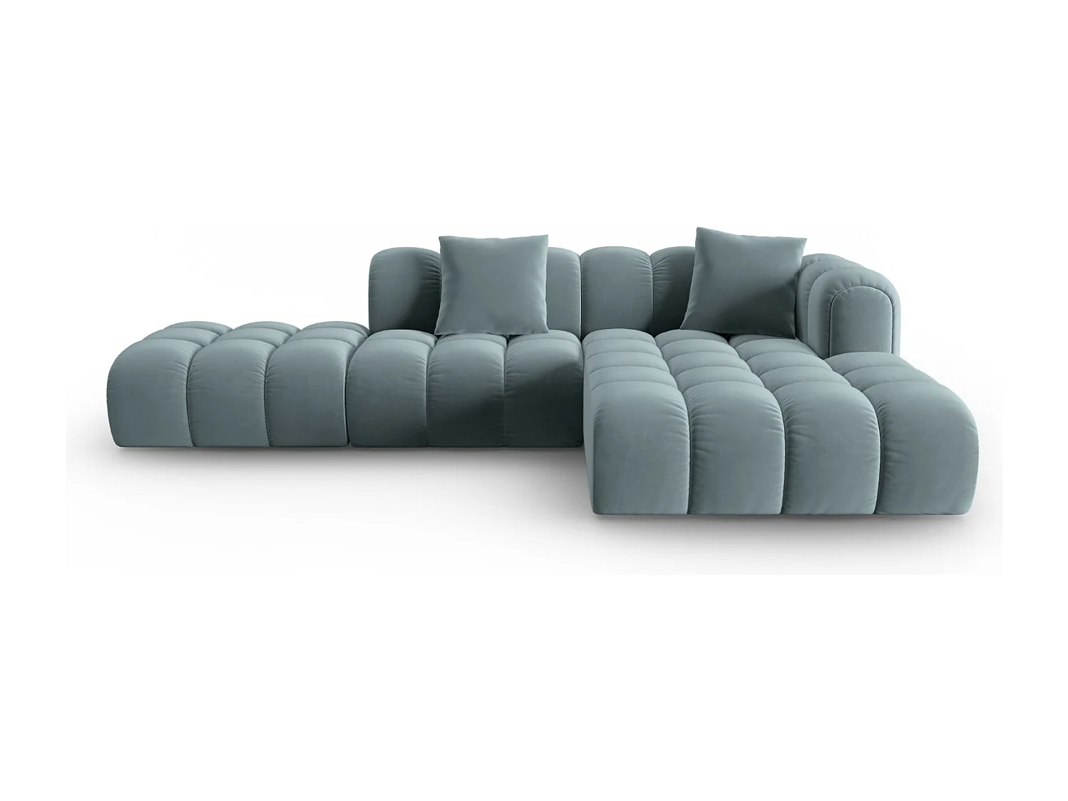 CXL by Christian Lacroix - Divano angolare modulare destro "Clotilde" 4 posti in velluto azzurro - 309x190x70cm