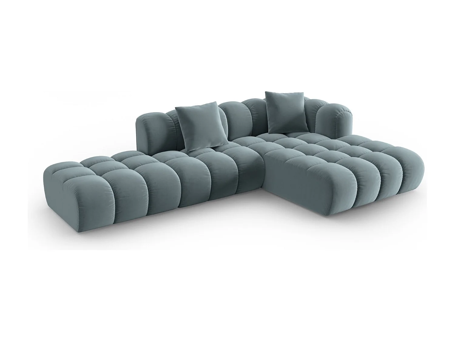 CXL by Christian Lacroix - Divano angolare modulare destro "Clotilde" 4 posti in velluto azzurro - 309x190x70cm